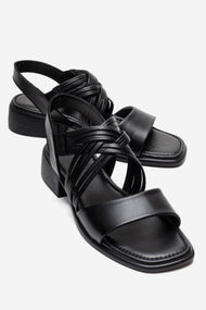 LIVELLO - Black Genuine Leather Multi-Strap Sandal (Women)