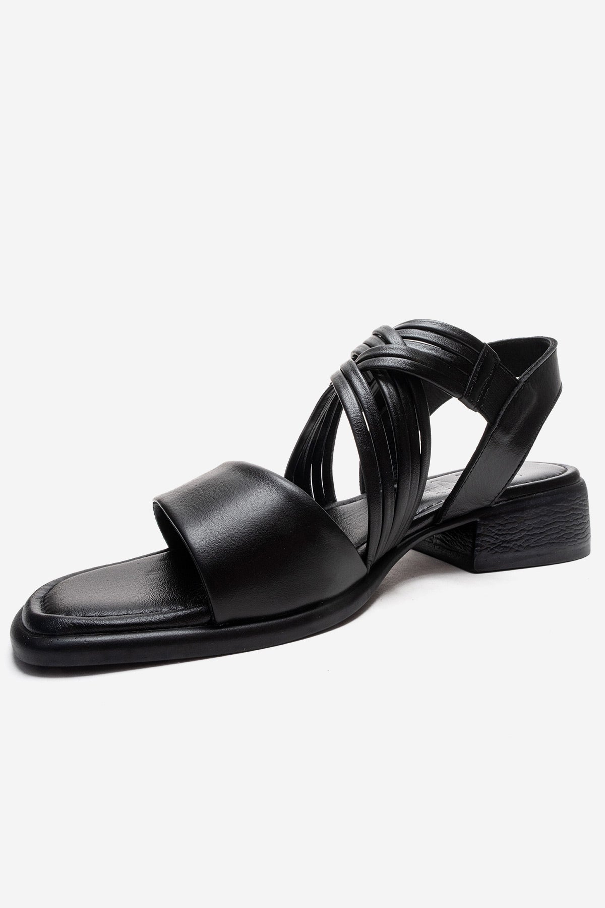 LIVELLO - Black Genuine Leather Multi-Strap Sandal (Women)