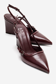 CELIA - Burgundy Genuine Leather Pointed Toe Wedge Heel Shoe (Women)