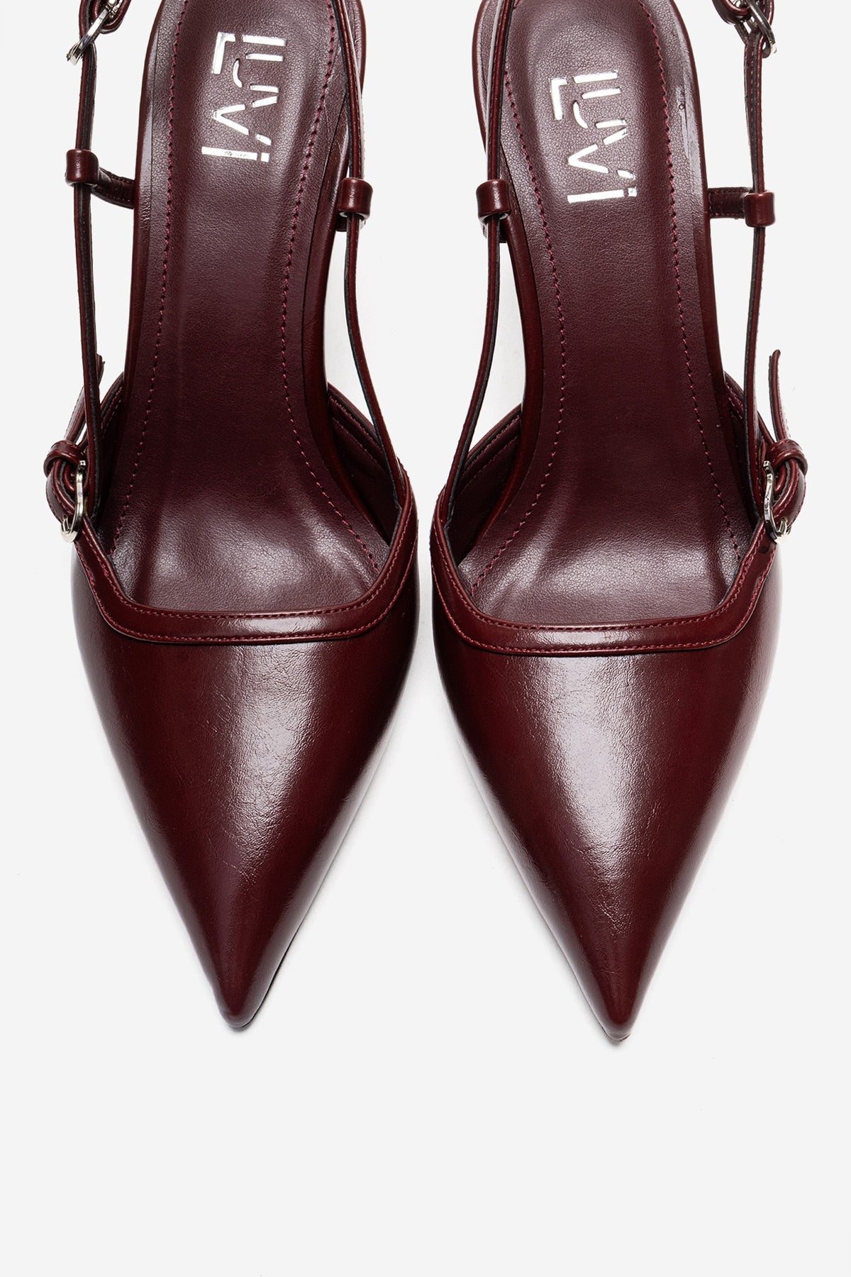 CELIA - Burgundy Genuine Leather Pointed Toe Wedge Heel Shoe (Women)