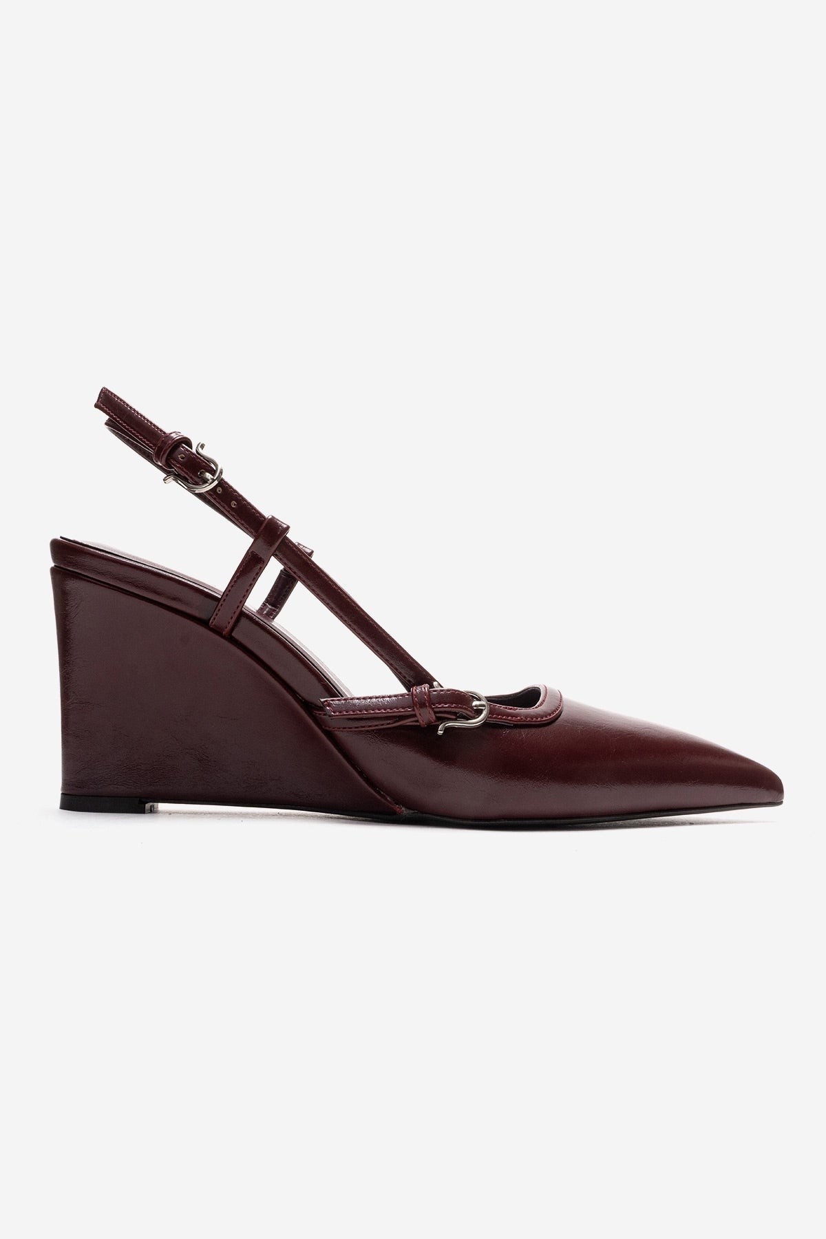 CELIA - Burgundy Genuine Leather Pointed Toe Wedge Heel Shoe (Women)