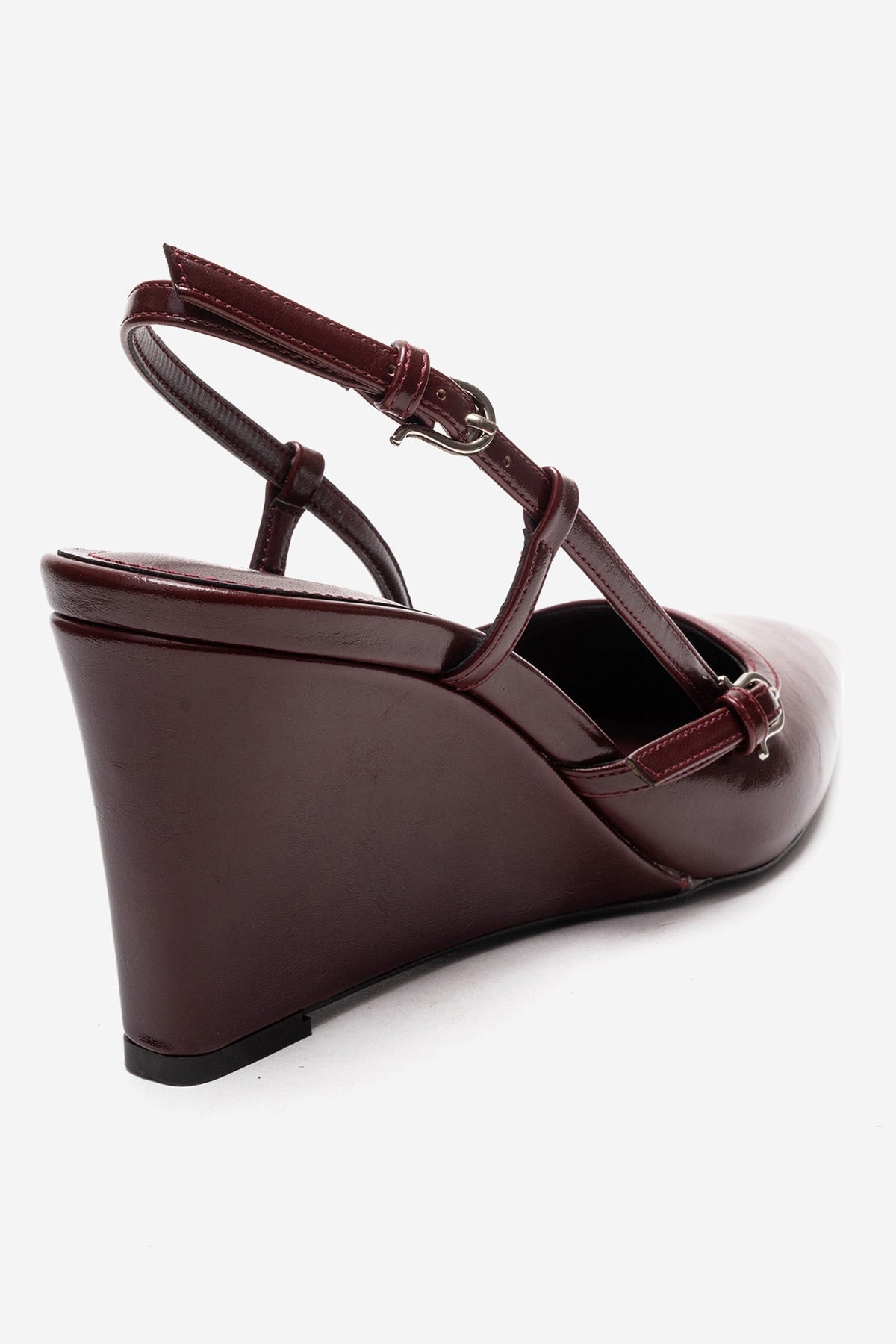 CELIA - Burgundy Genuine Leather Pointed Toe Wedge Heel Shoe (Women)