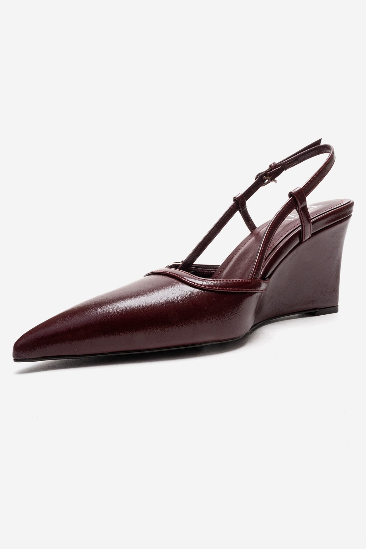 CELIA - Burgundy Genuine Leather Pointed Toe Wedge Heel Shoe (Women)