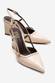 CELIA - Off-White Genuine Leather Pointed Toe Wedge Heel Shoe (Women)