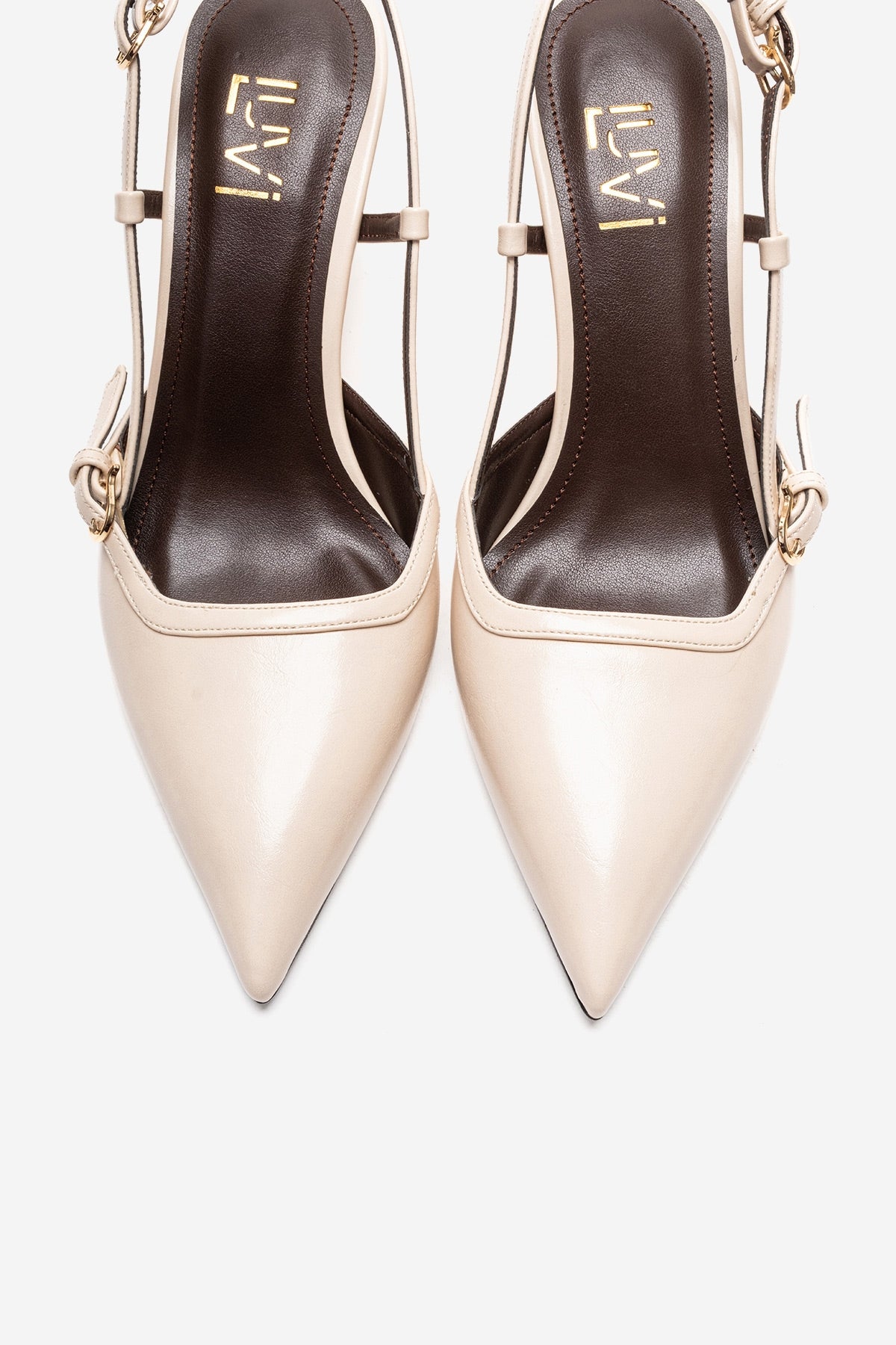 CELIA - Off-White Genuine Leather Pointed Toe Wedge Heel Shoe (Women)
