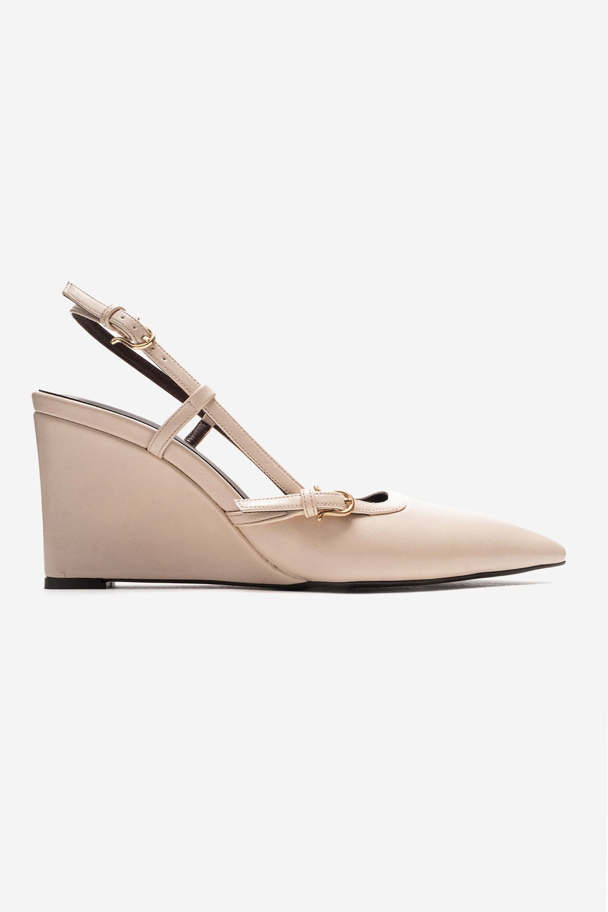 CELIA - Off-White Genuine Leather Pointed Toe Wedge Heel Shoe (Women)