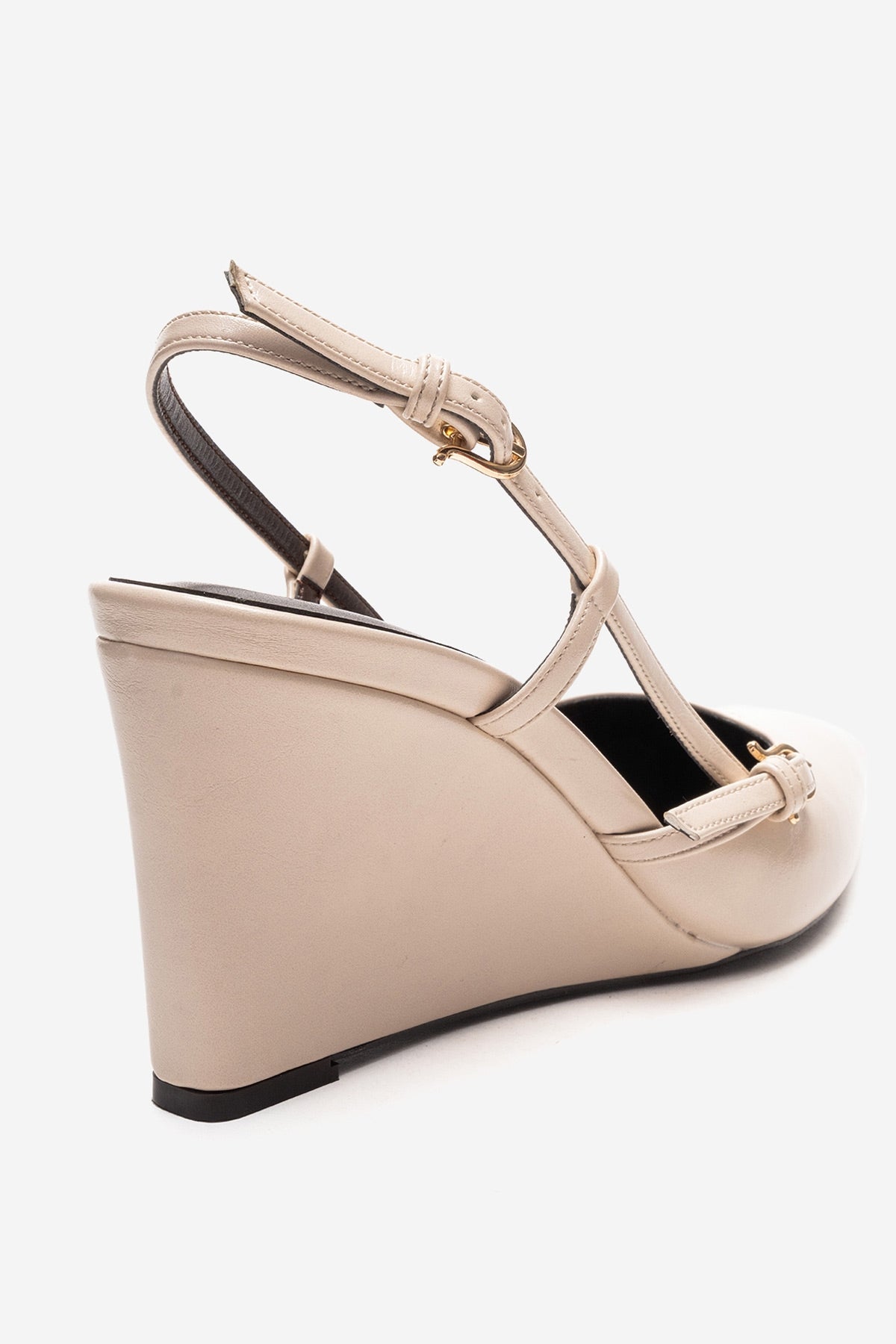 CELIA - Off-White Genuine Leather Pointed Toe Wedge Heel Shoe (Women)