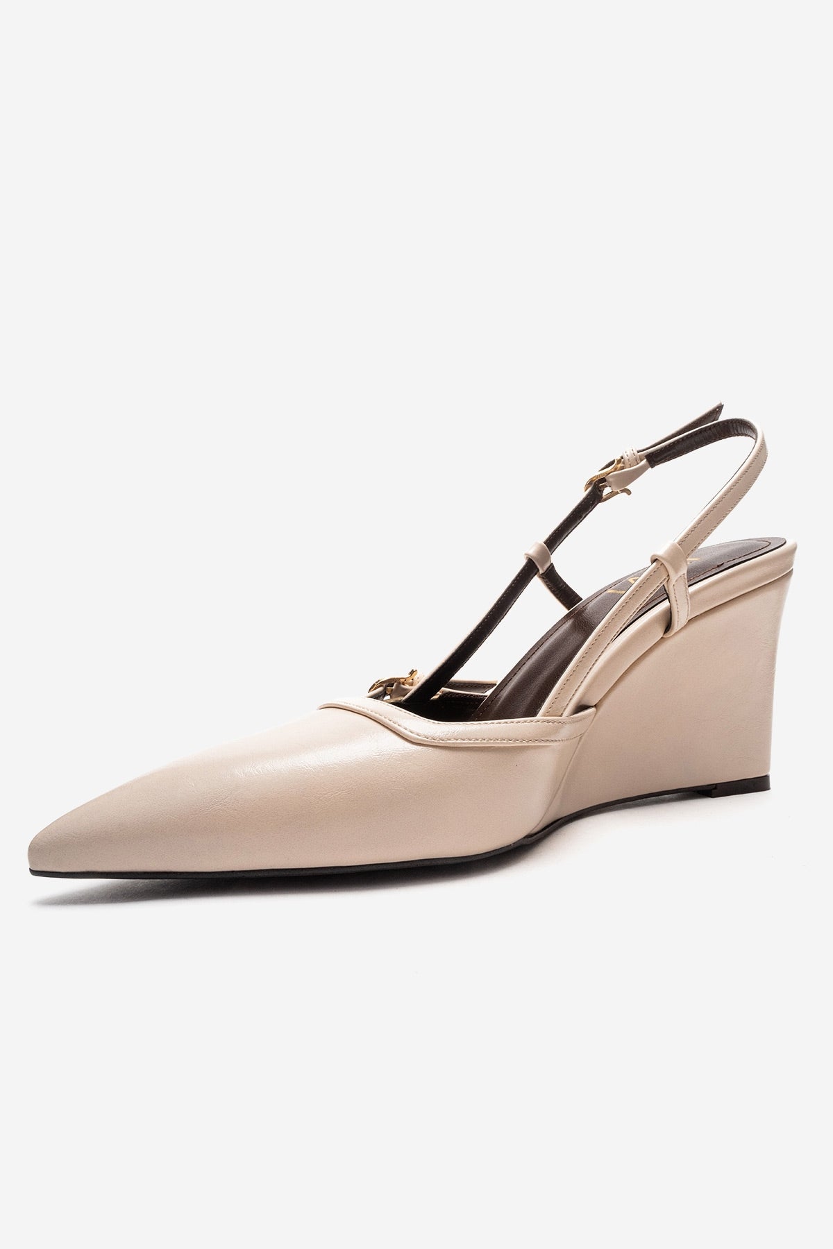 CELIA - Off-White Genuine Leather Pointed Toe Wedge Heel Shoe (Women)