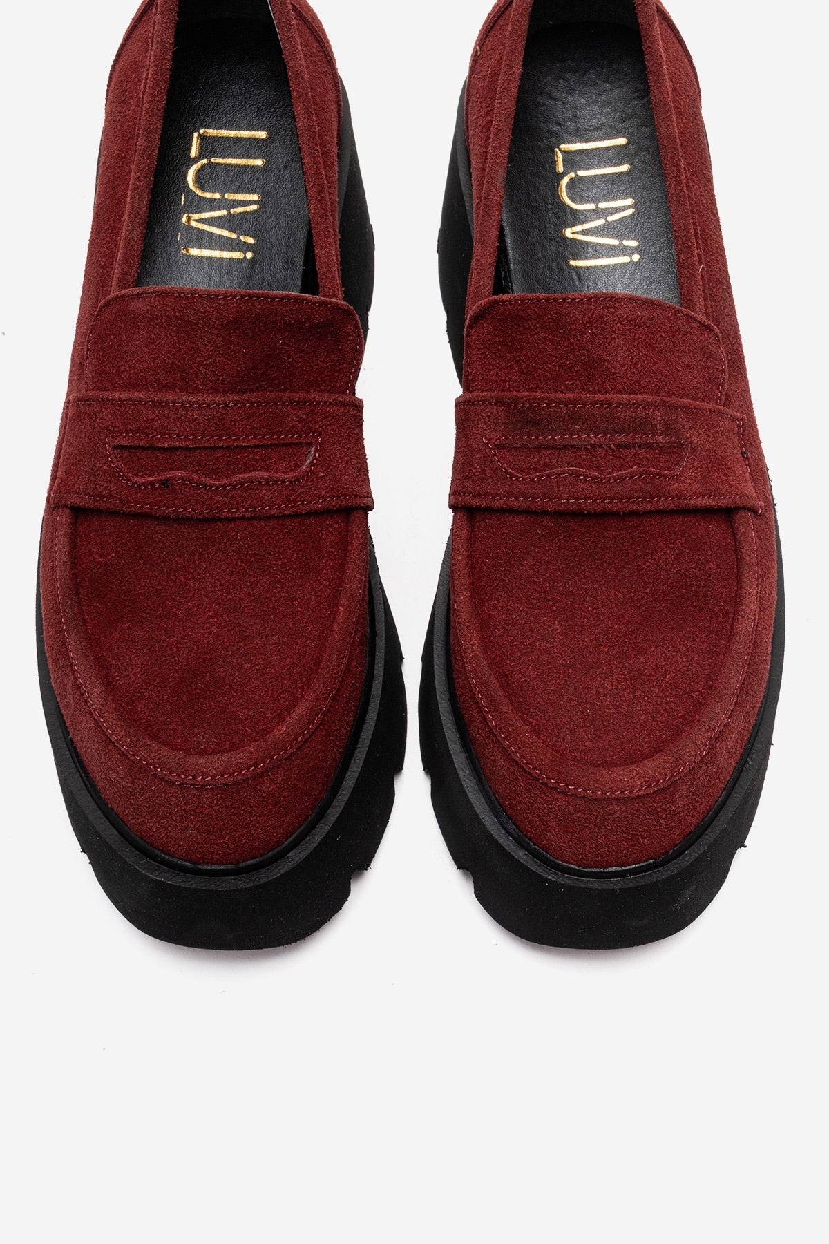 SANTIA - Burgundy Genuine Leather Chunky Platform Loafer (Women)