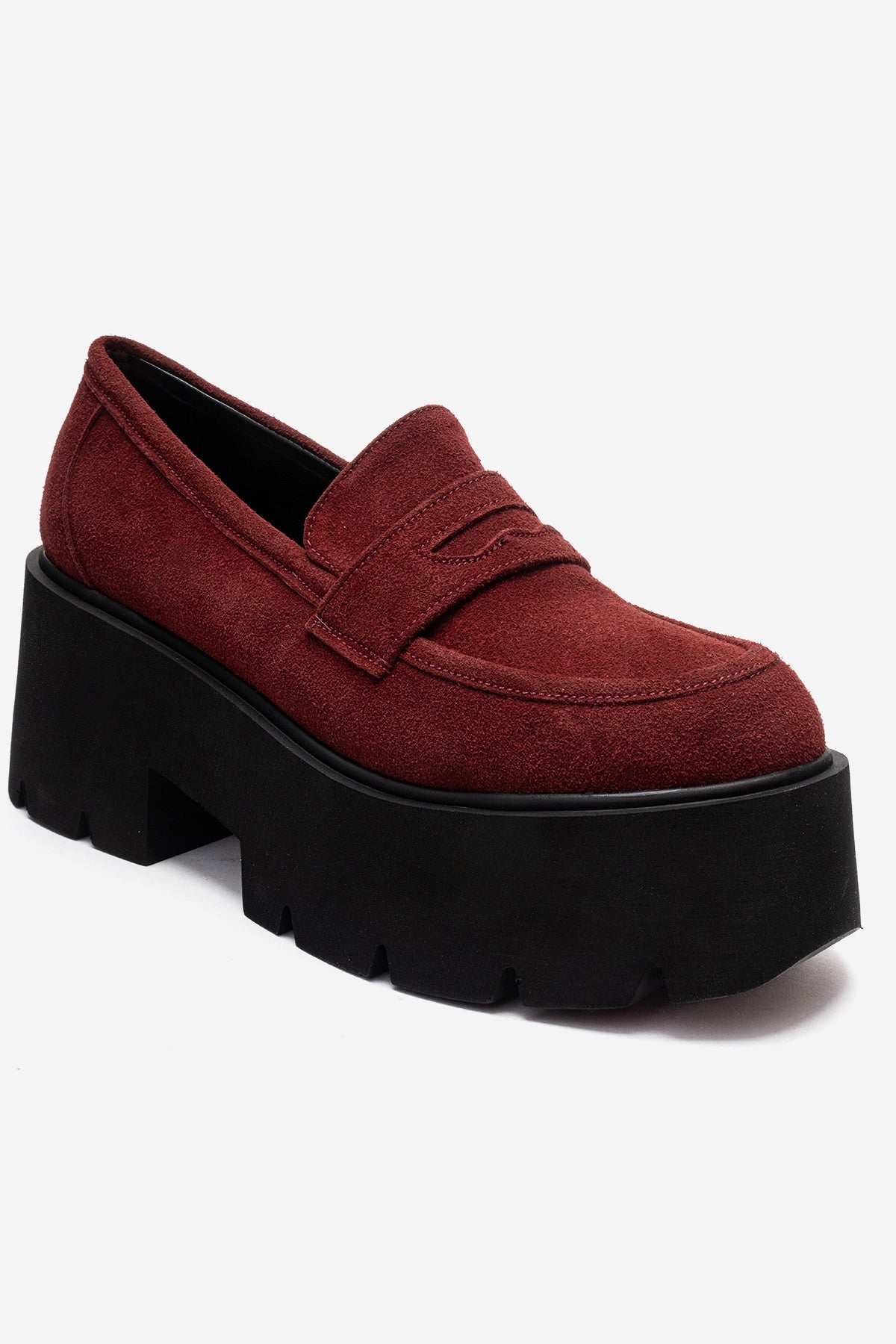 SANTIA - Burgundy Genuine Leather Chunky Platform Loafer (Women)
