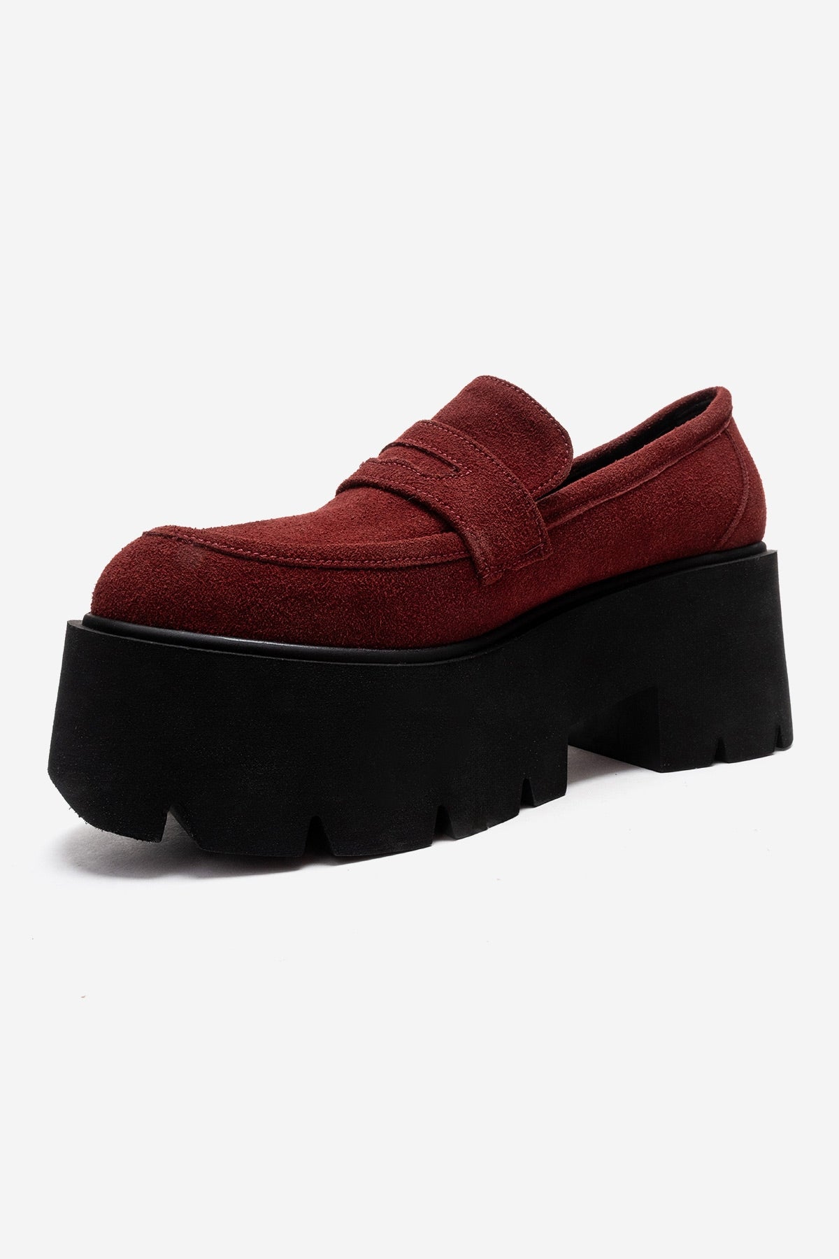 SANTIA - Burgundy Genuine Leather Chunky Platform Loafer (Women)