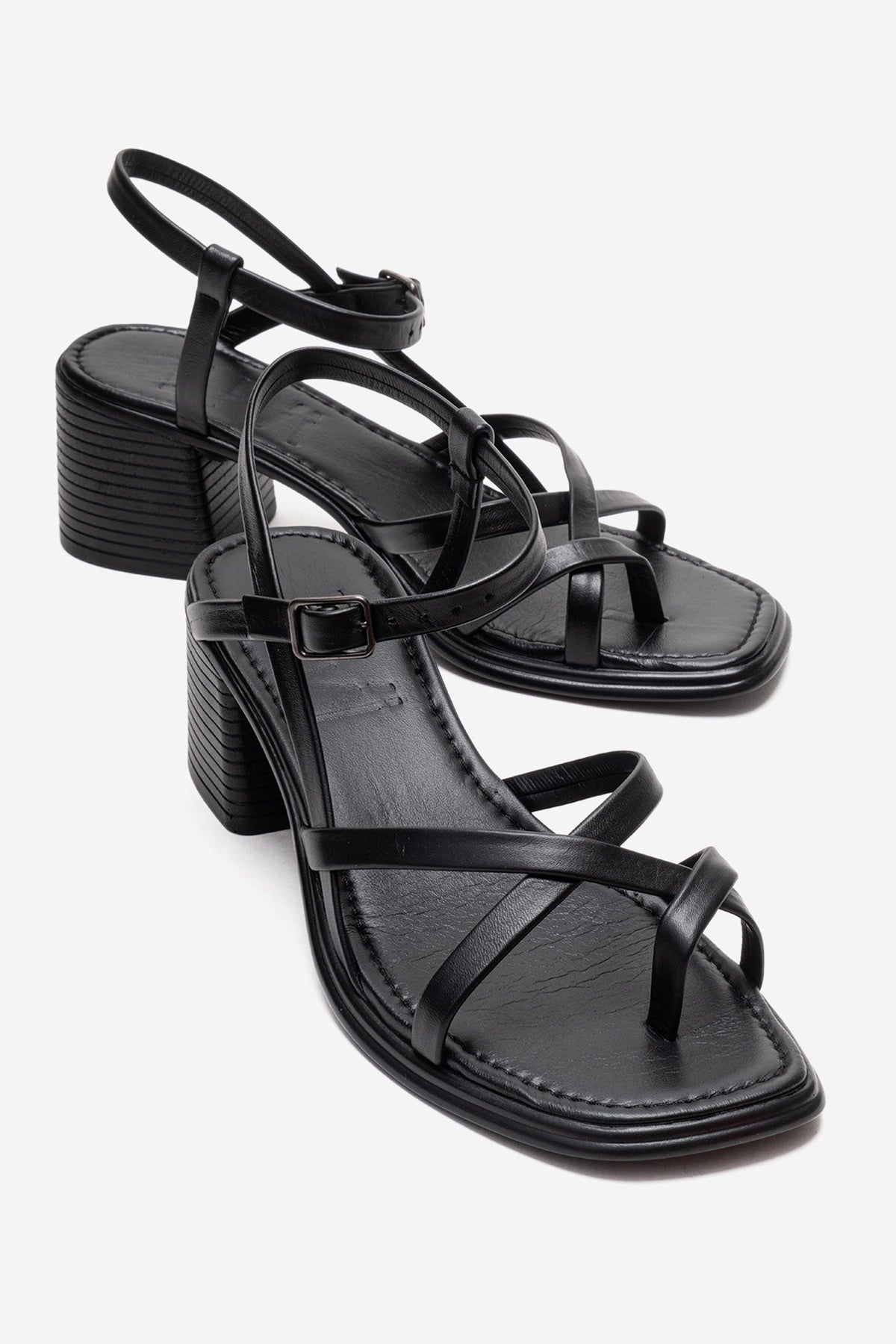 Lavish - Black Genuine Leather Block Heel Sandal (Women)