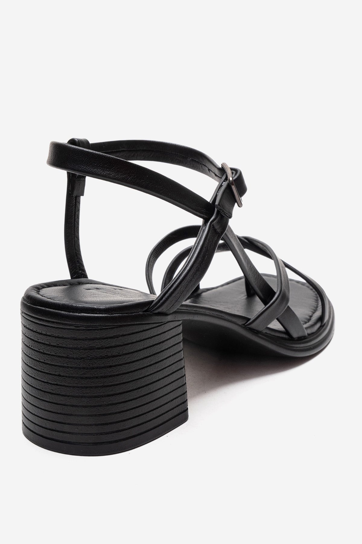 Lavish - Black Genuine Leather Block Heel Sandal (Women)