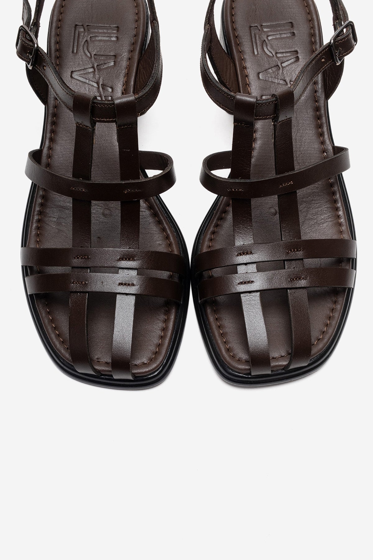 Cielos - Brown Genuine Leather Block Heel Sandal (Women)