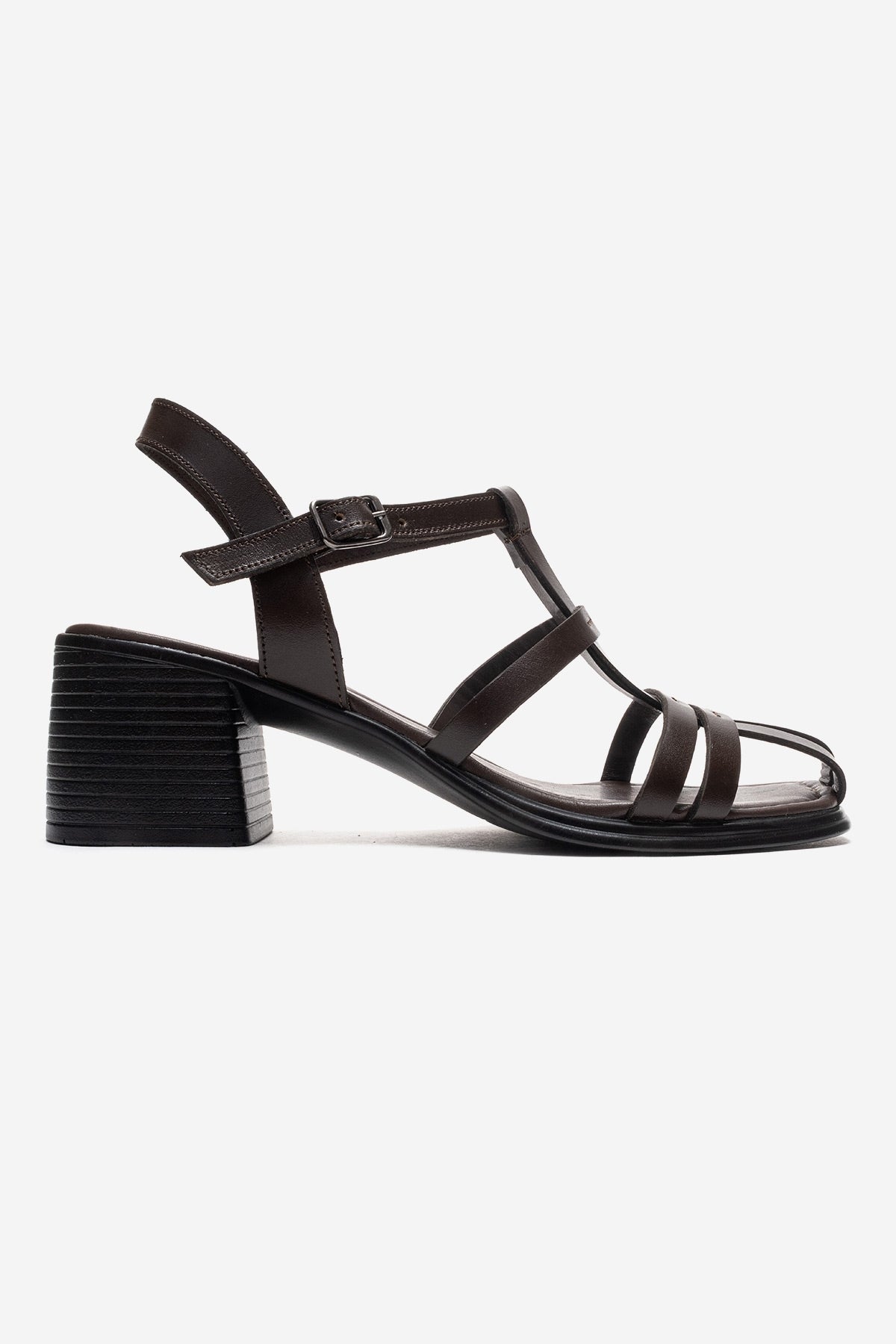 Cielos - Brown Genuine Leather Block Heel Sandal (Women)