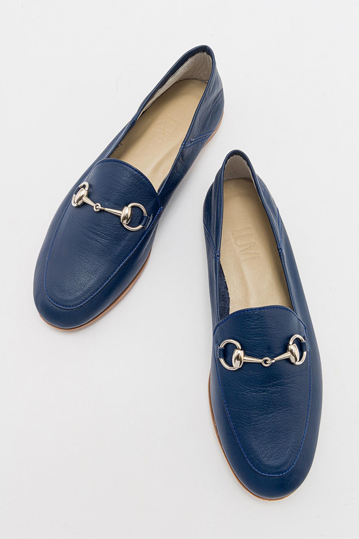 Penny - Navy Blue Leather Horsebit Loafers