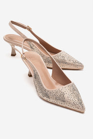NELLA - Nude Gold Jeweled Slingback Stiletto Pump (Women)