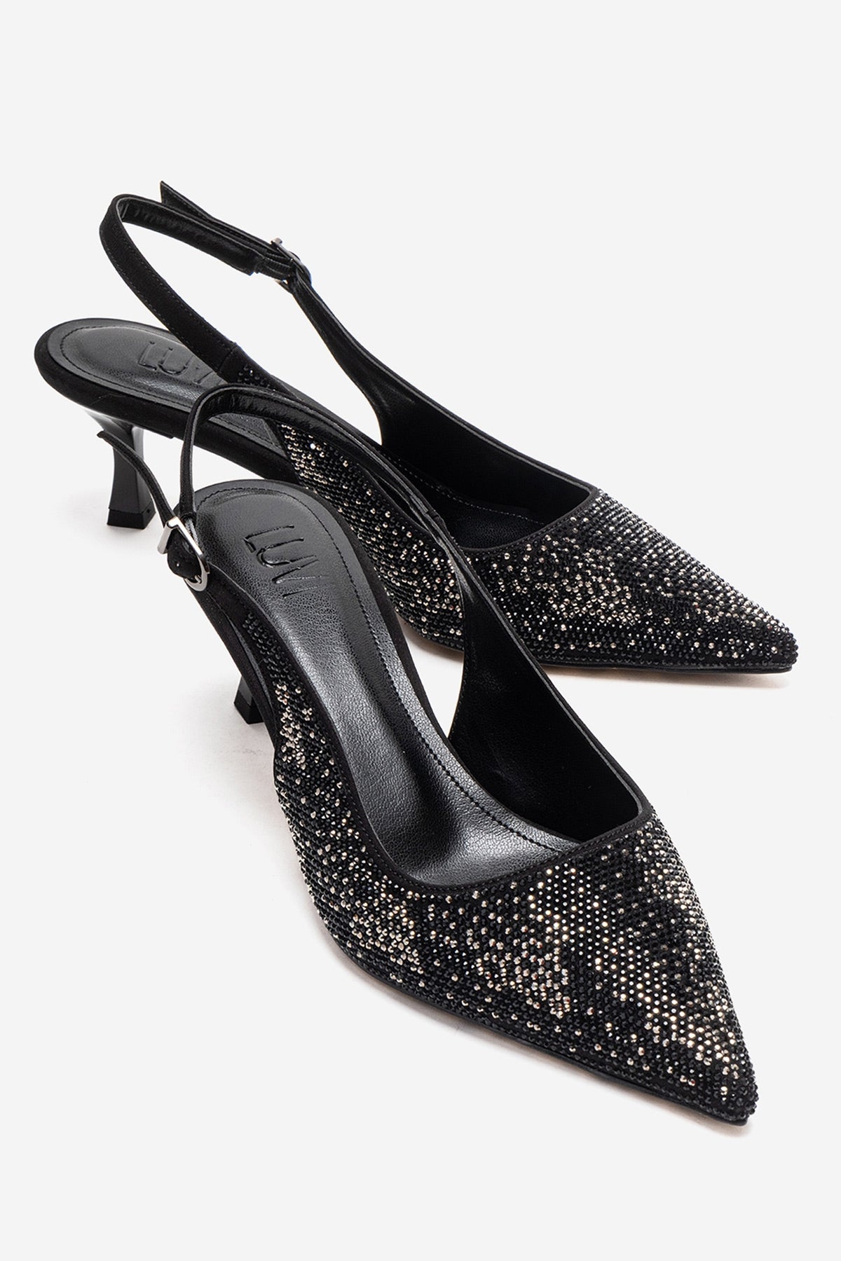 NELLA - Black Platinum Jeweled Slingback Stiletto Pump (Women)