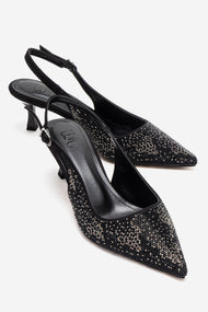 NELLA - Black Platinum Jeweled Slingback Stiletto Pump (Women)