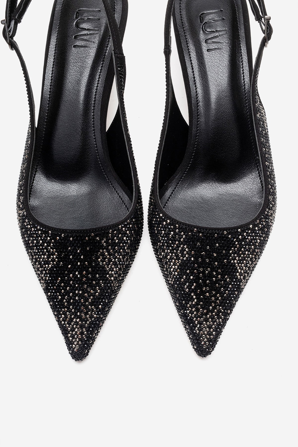 NELLA - Black Platinum Jeweled Slingback Stiletto Pump (Women)