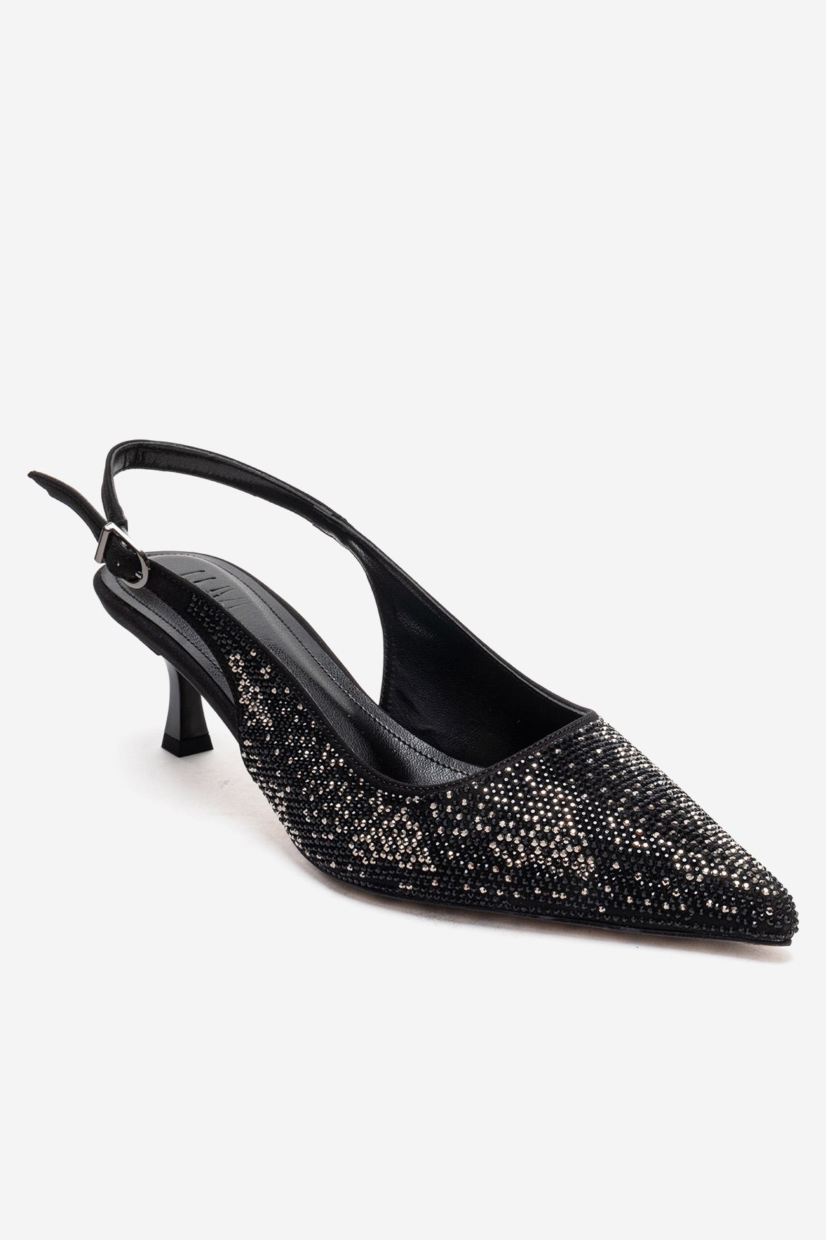 NELLA - Black Platinum Jeweled Slingback Stiletto Pump (Women)