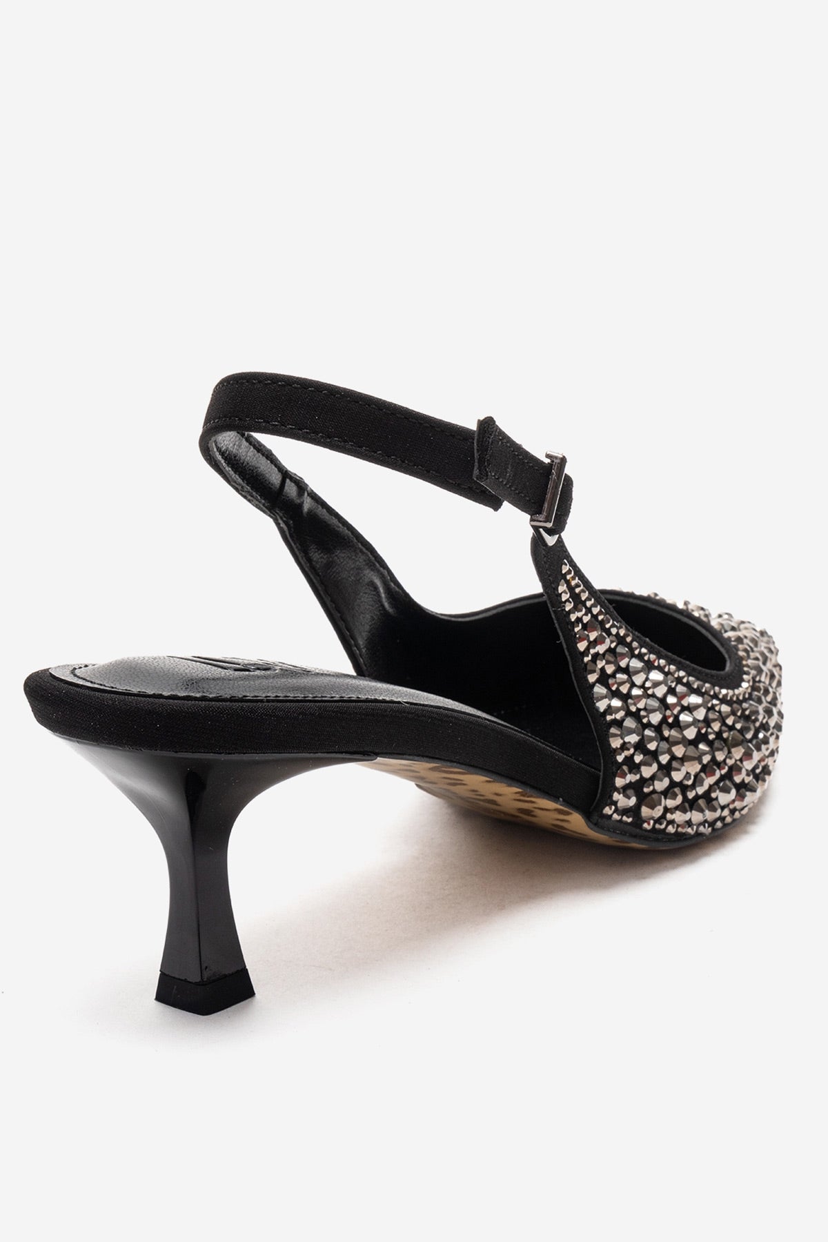 THEA - Black Genuine Leather Platinum-Crystal-Embellished Kitten Heel (Women)