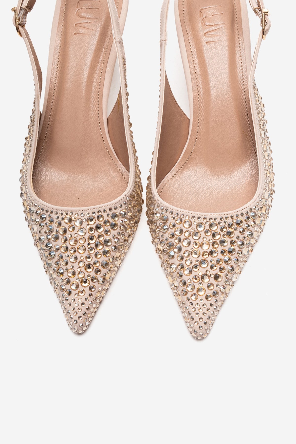 THEA - Nude Genuine Leather Gold-Crystal-Embellished Kitten Heel (Women)