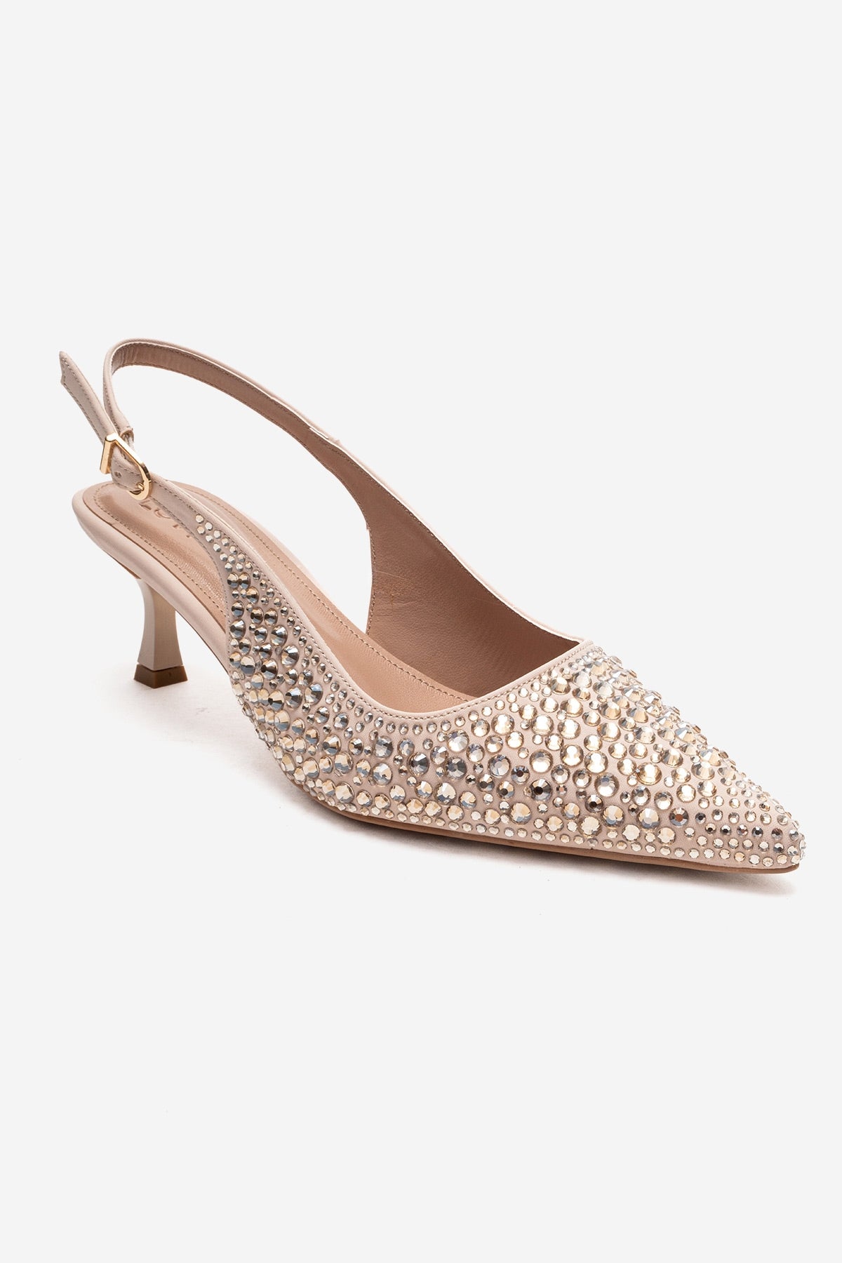 THEA - Nude Genuine Leather Gold-Crystal-Embellished Kitten Heel (Women)