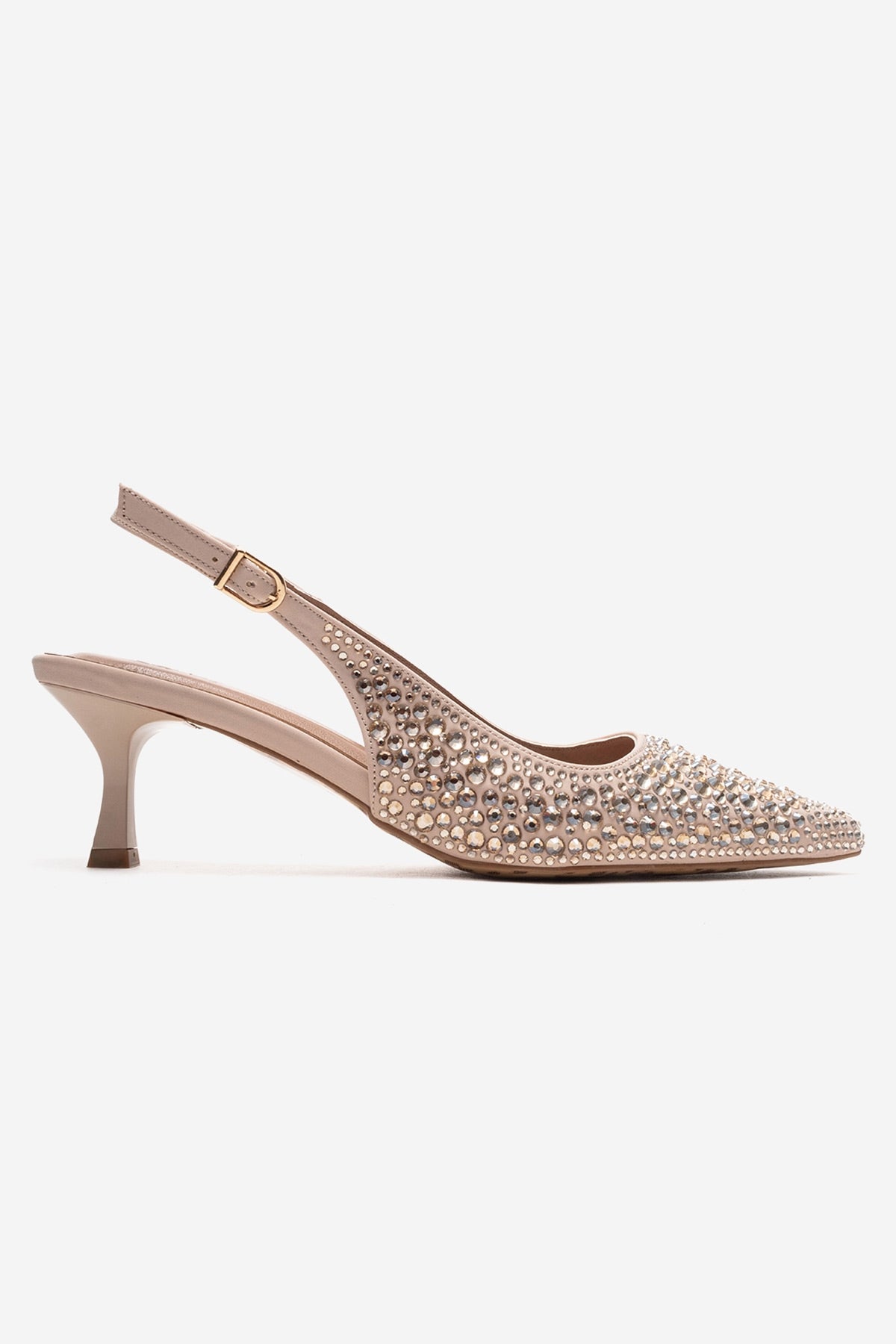 THEA - Nude Genuine Leather Gold-Crystal-Embellished Kitten Heel (Women)