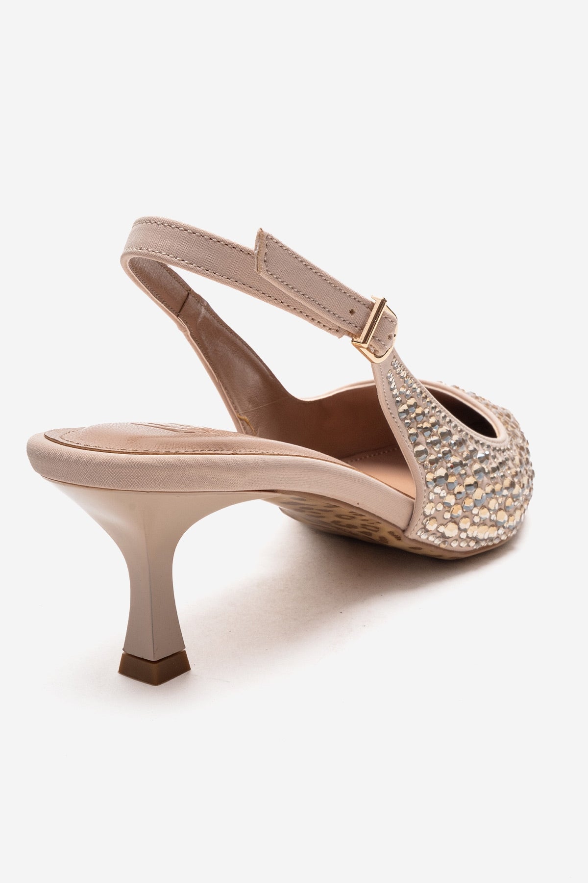 THEA - Nude Genuine Leather Gold-Crystal-Embellished Kitten Heel (Women)
