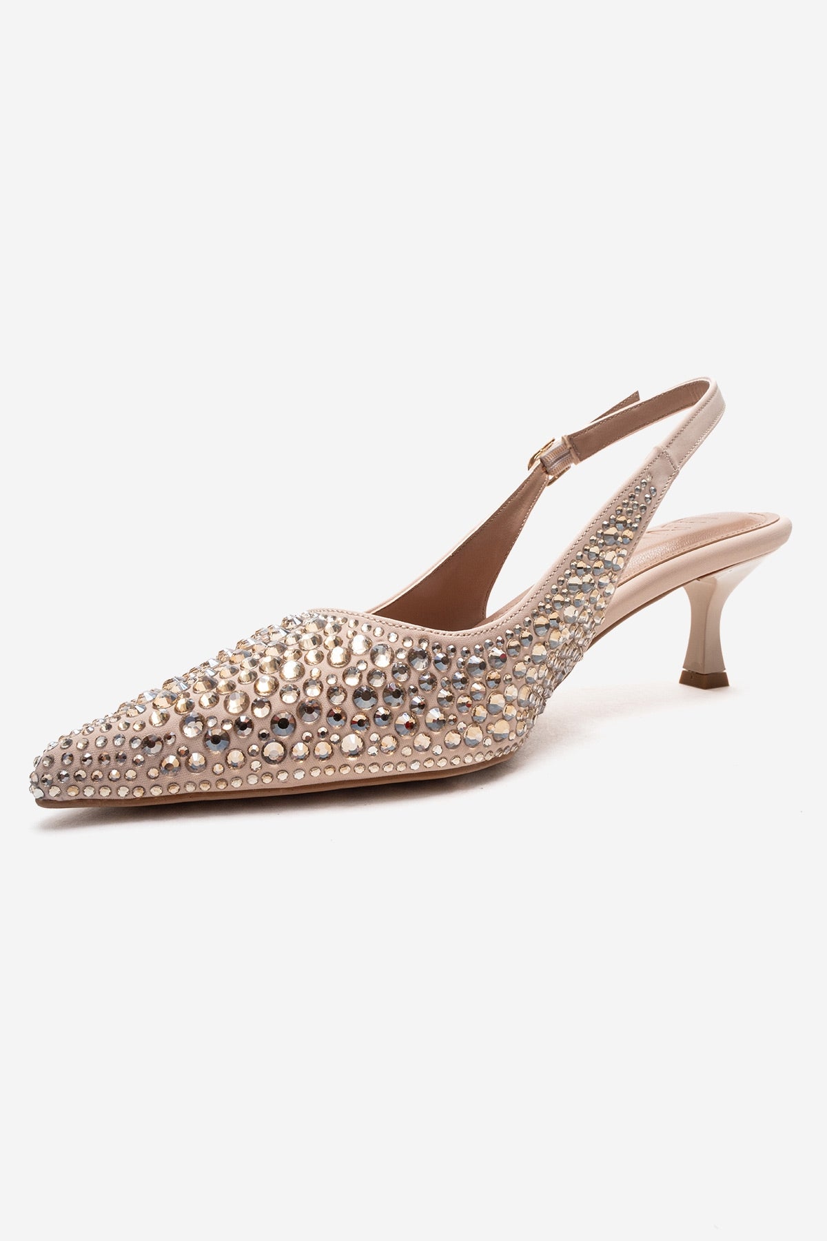 THEA - Nude Genuine Leather Gold-Crystal-Embellished Kitten Heel (Women)