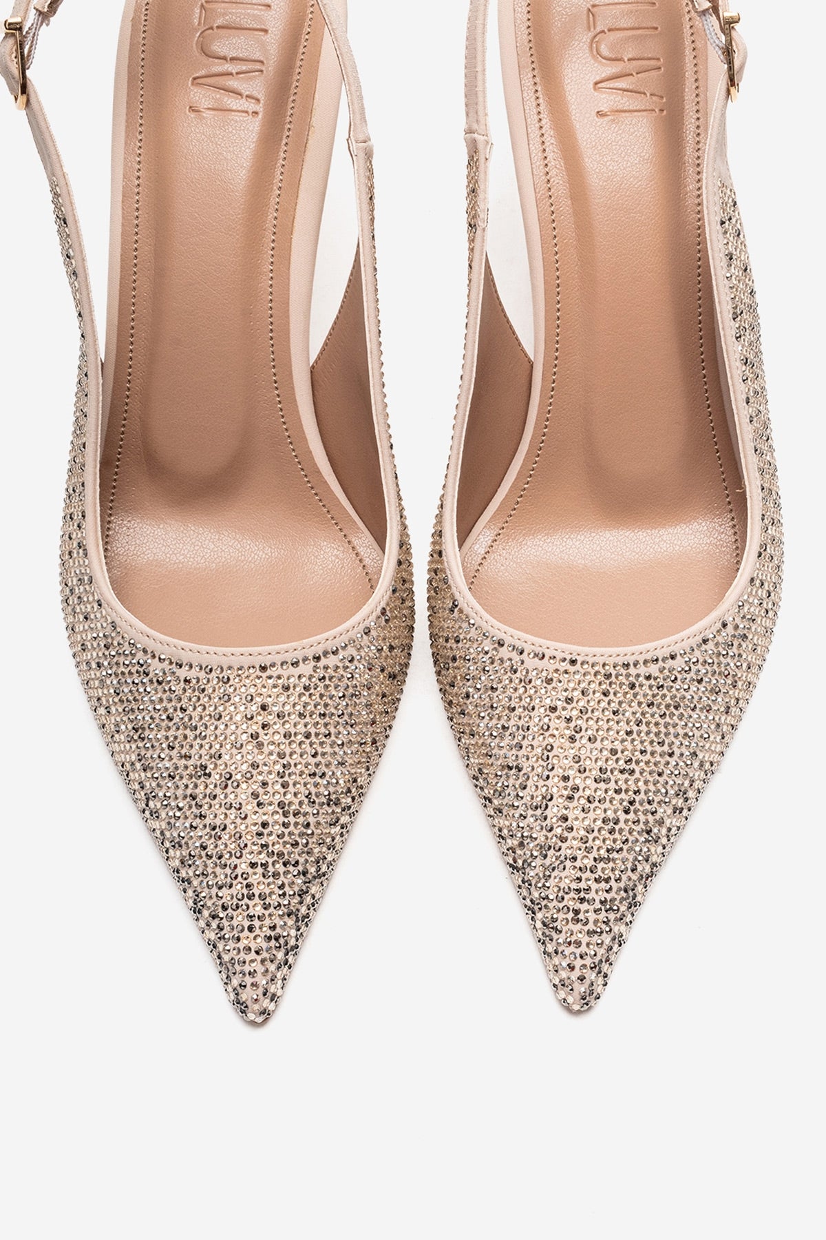 JOHANNA - Nude Genuine Leather Gold-Crystal-Embellished Stiletto Pump (Women)