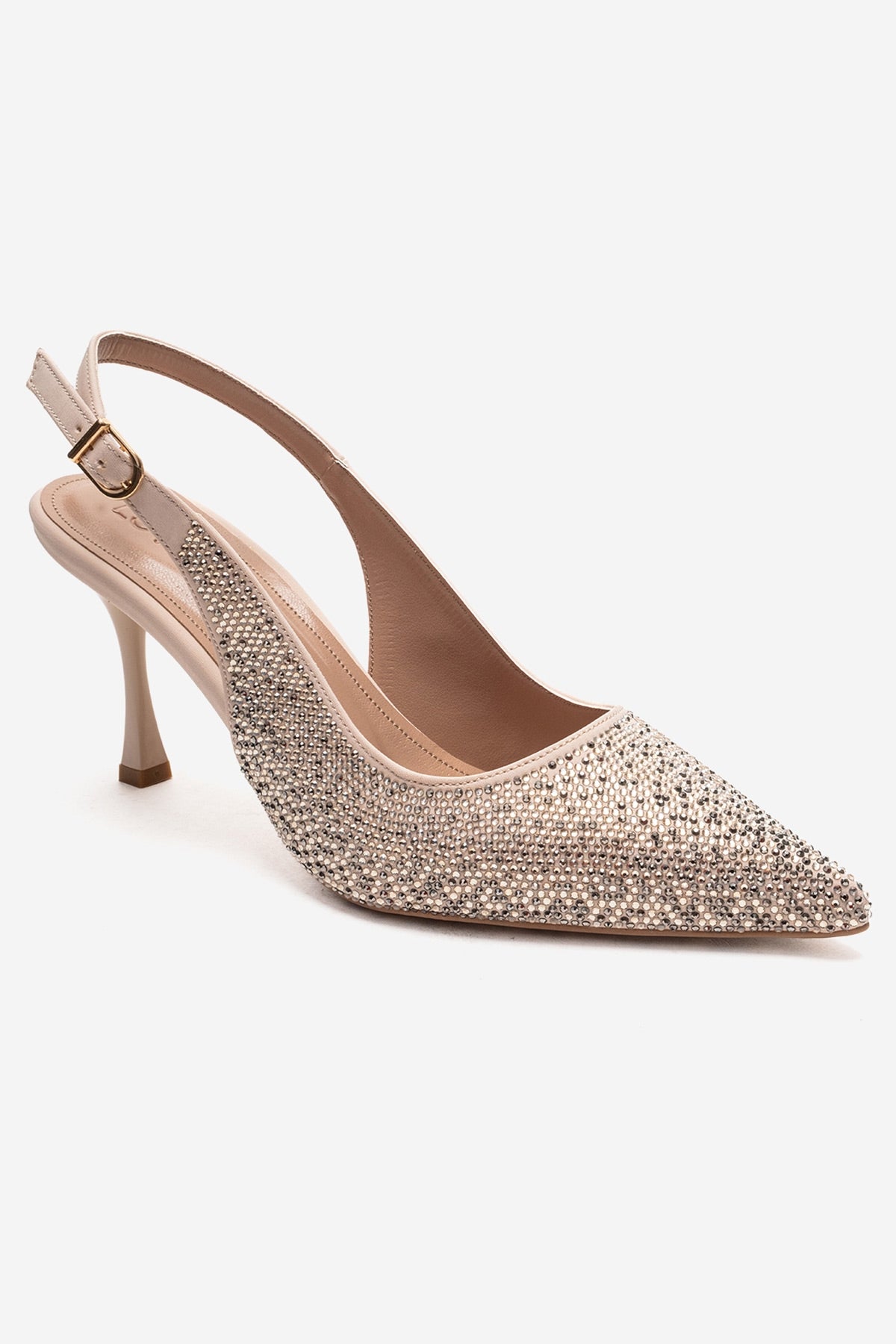JOHANNA - Nude Genuine Leather Gold-Crystal-Embellished Stiletto Pump (Women)