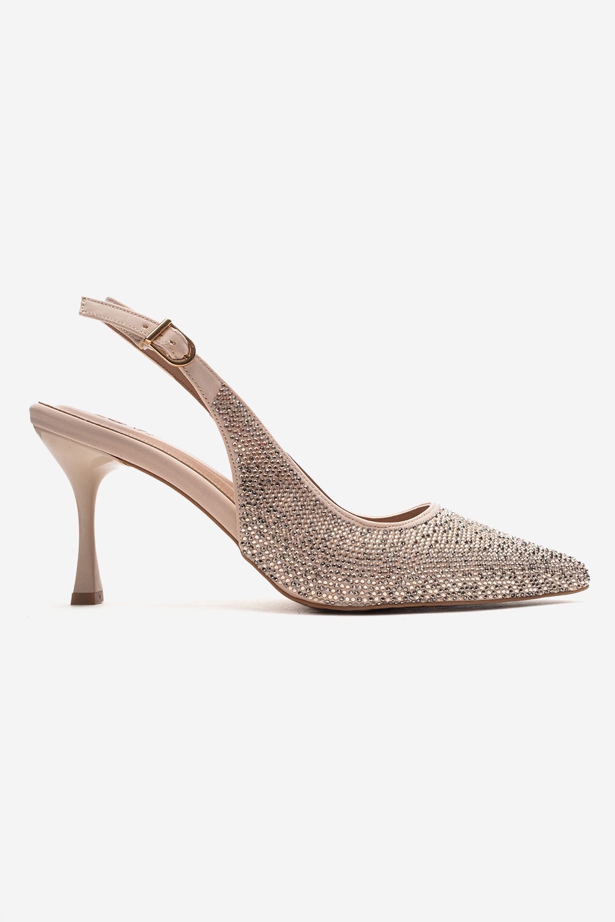 JOHANNA - Nude Genuine Leather Gold-Crystal-Embellished Stiletto Pump (Women)