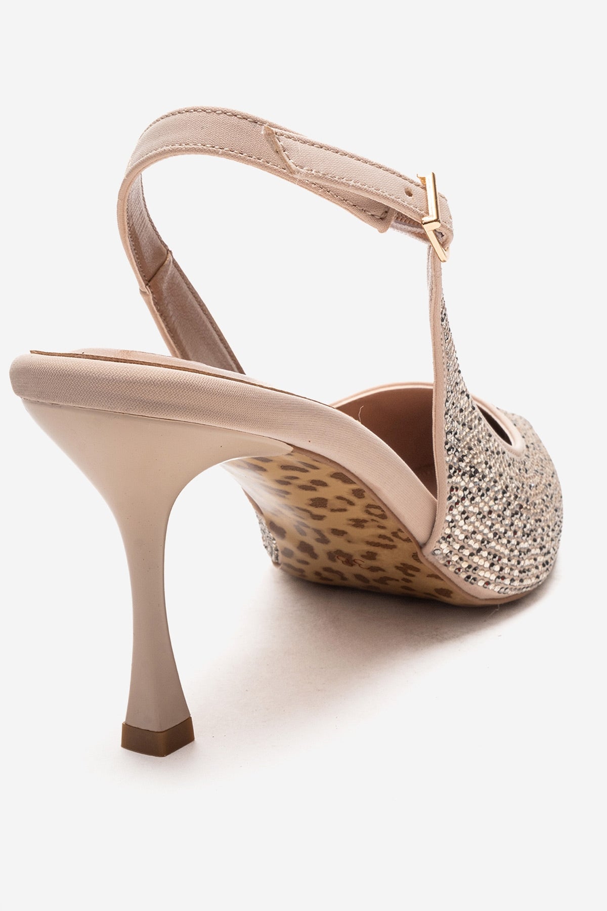 JOHANNA - Nude Genuine Leather Gold-Crystal-Embellished Stiletto Pump (Women)