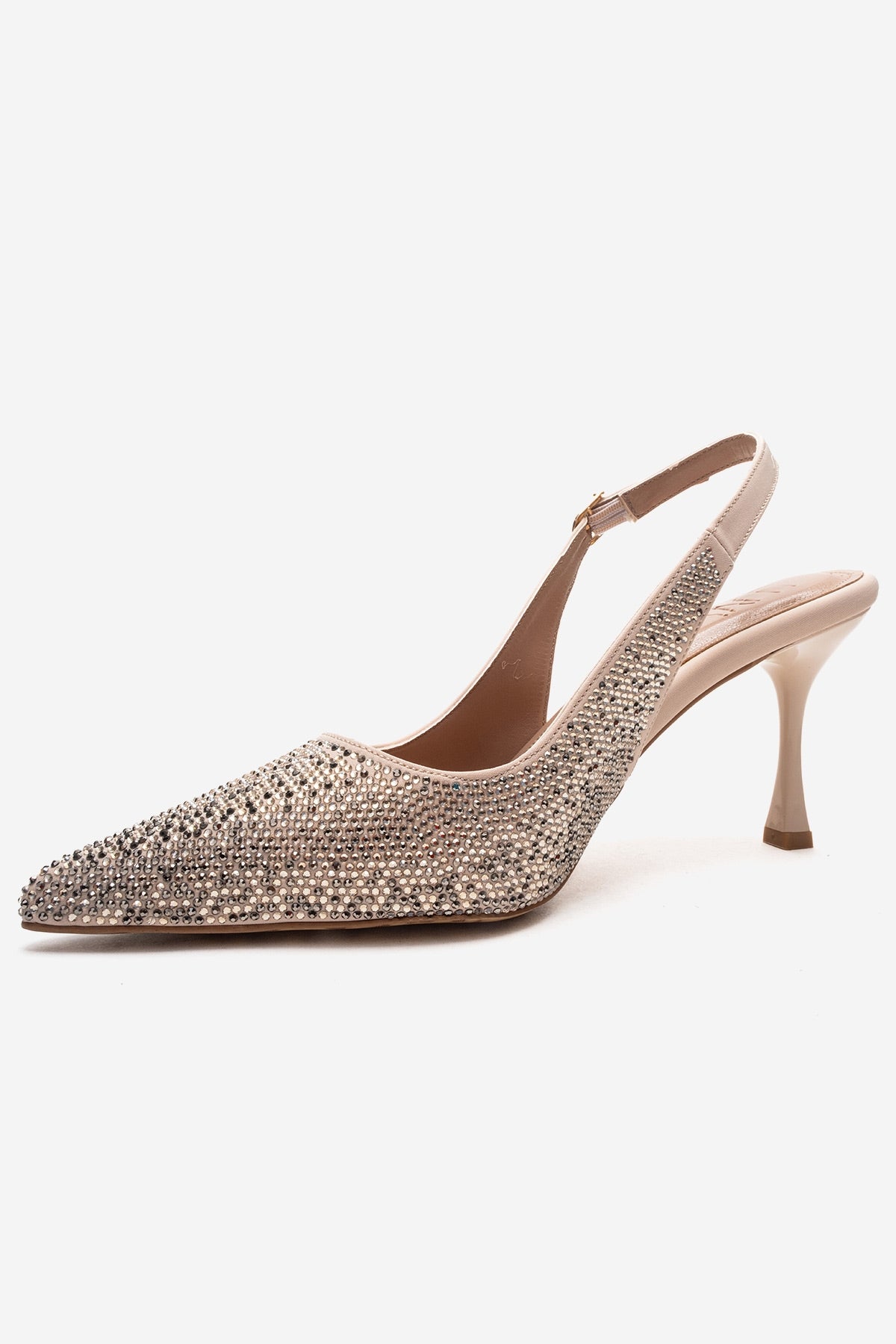 JOHANNA - Nude Genuine Leather Gold-Crystal-Embellished Stiletto Pump (Women)