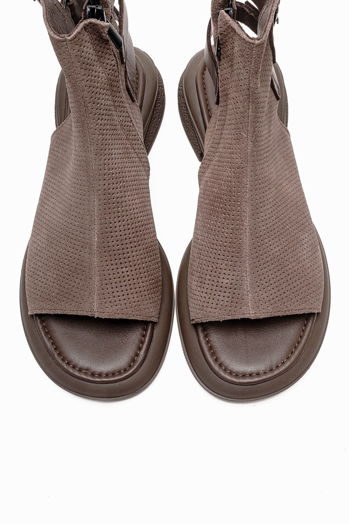 Carina - Taupe Genuine Suede Leather Side-Zip Sandal (Women)