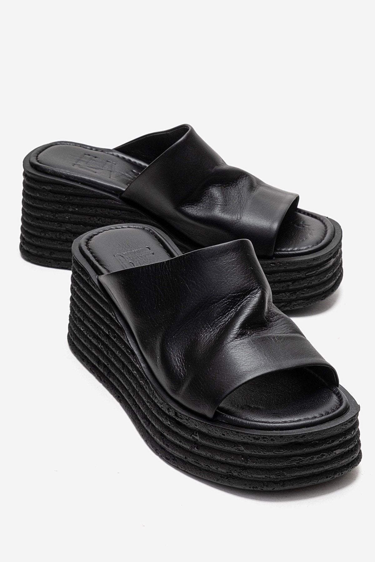 MARC - Black Genuine Leather Platform Heel Slide (Women)