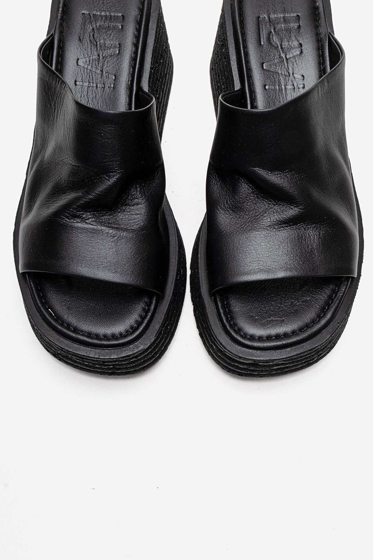 MARC - Black Genuine Leather Platform Heel Slide (Women)