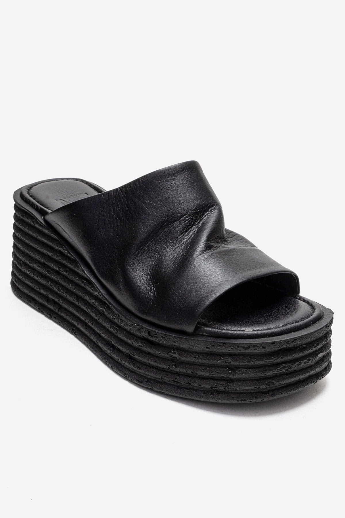 MARC - Black Genuine Leather Platform Heel Slide (Women)