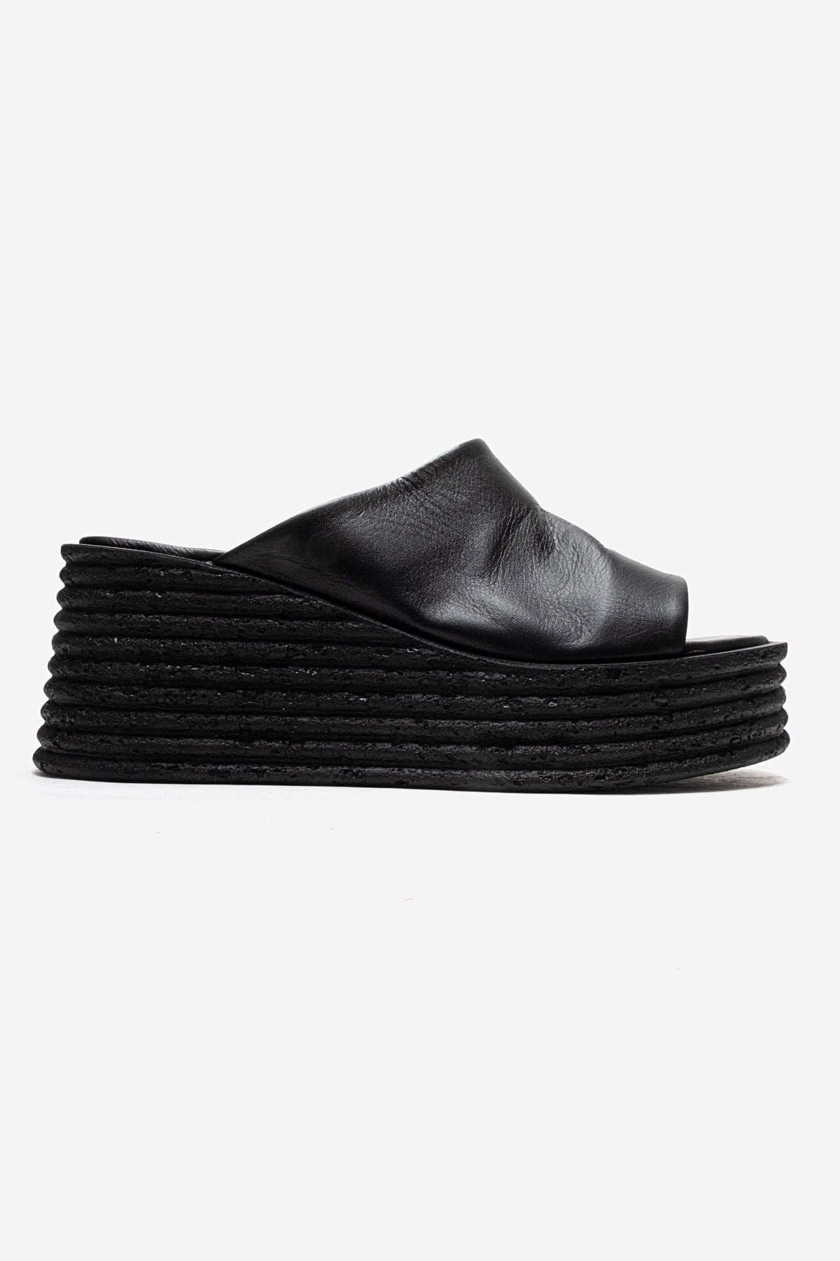 MARC - Black Genuine Leather Platform Heel Slide (Women)