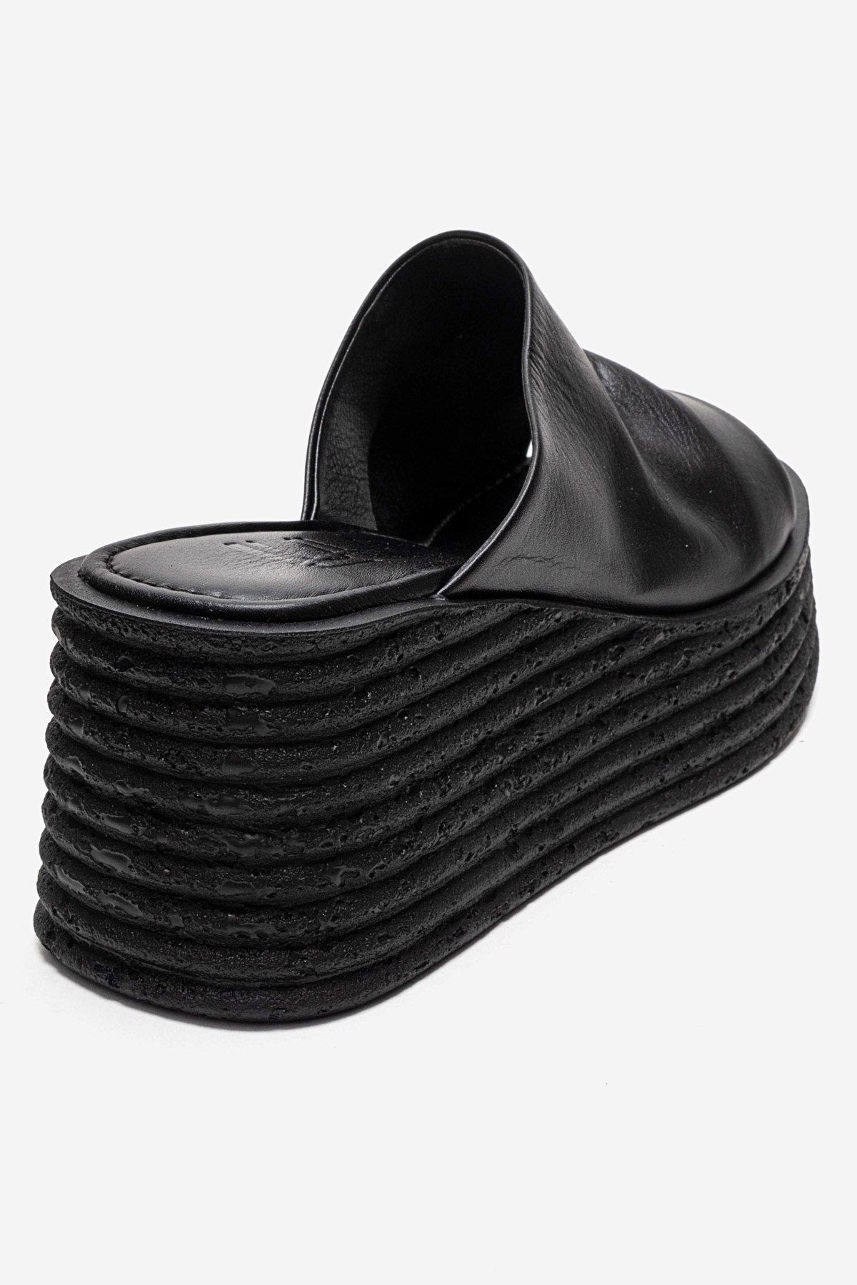 MARC - Black Genuine Leather Platform Heel Slide (Women)