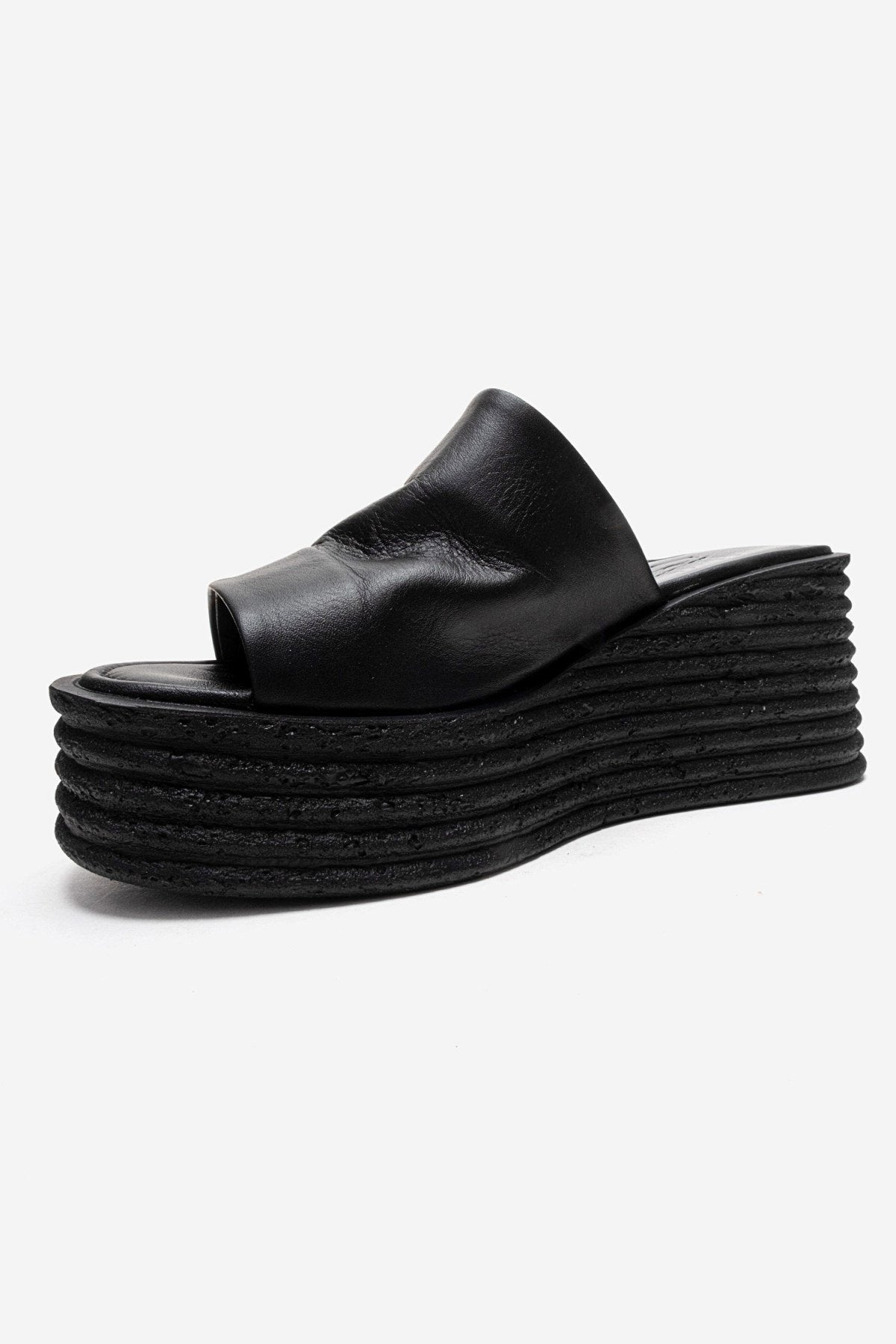 MARC - Black Genuine Leather Platform Heel Slide (Women)
