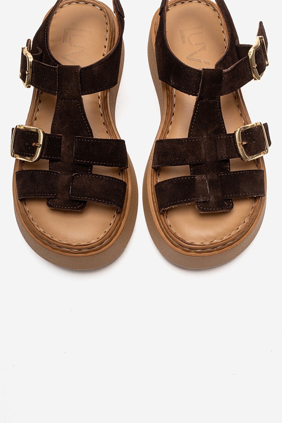 LOIN - Brown Genuine Suede Leather Buckled Sandal (Women)