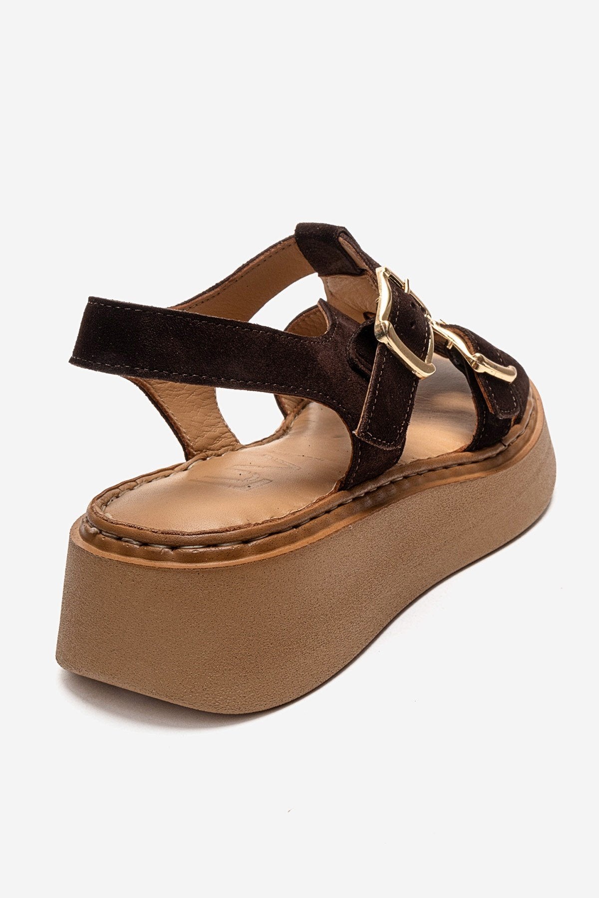 LOIN - Brown Genuine Suede Leather Buckled Sandal (Women)