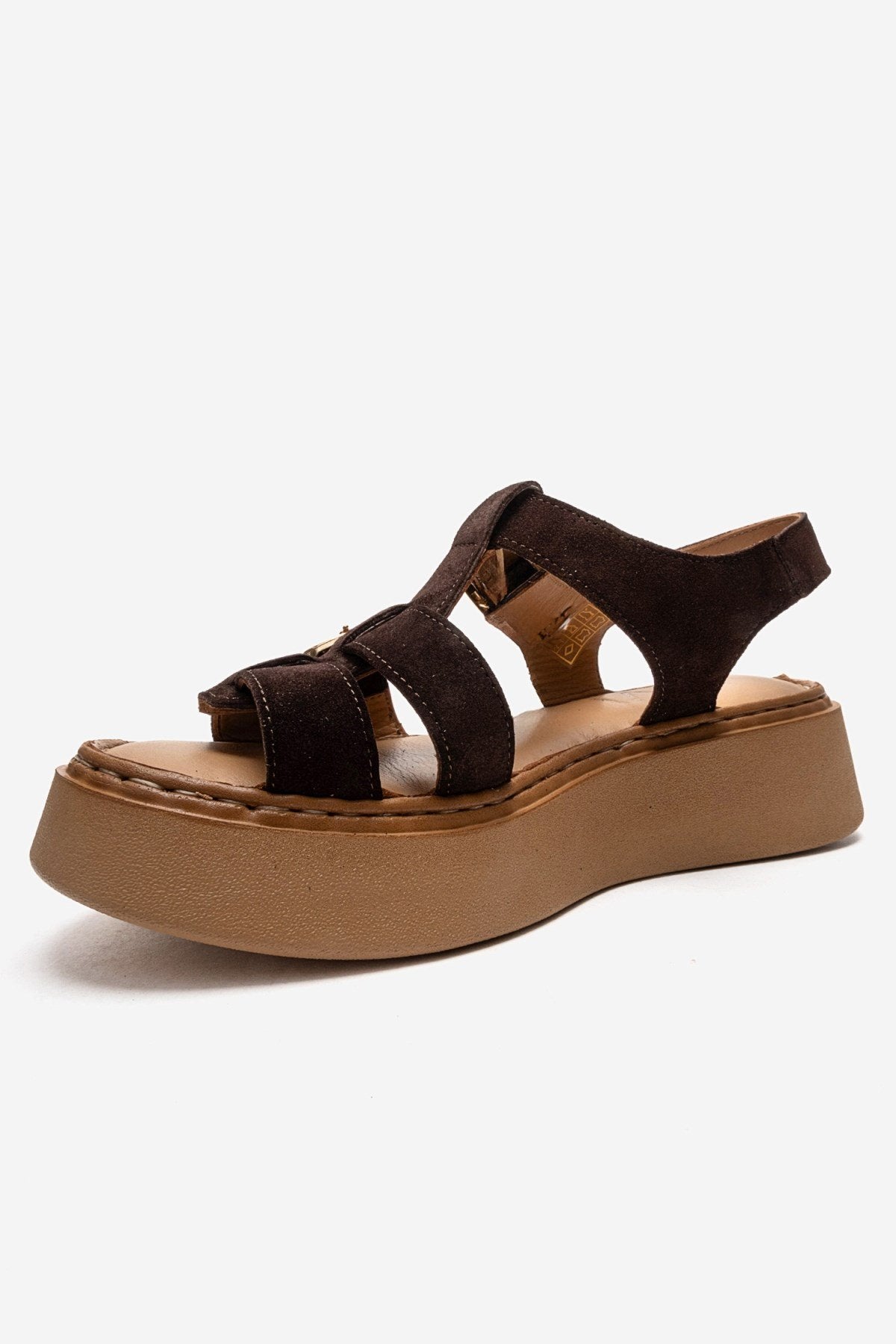 LOIN - Brown Genuine Suede Leather Buckled Sandal (Women)