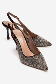 JOHANNA - Brown Gold-Embellished Slingback Stiletto Pump (Women)