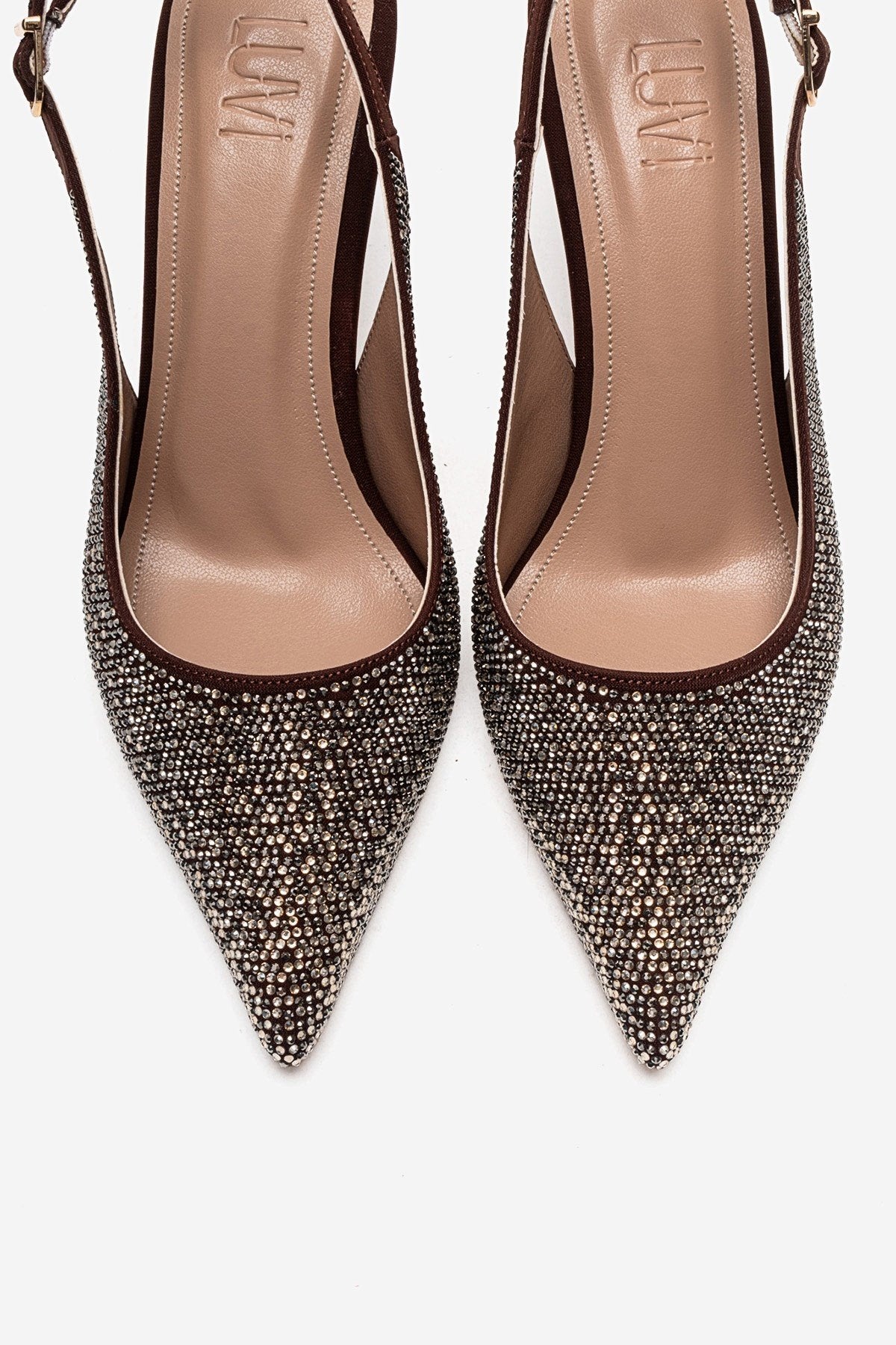 JOHANNA - Brown Gold-Embellished Slingback Stiletto Pump (Women)