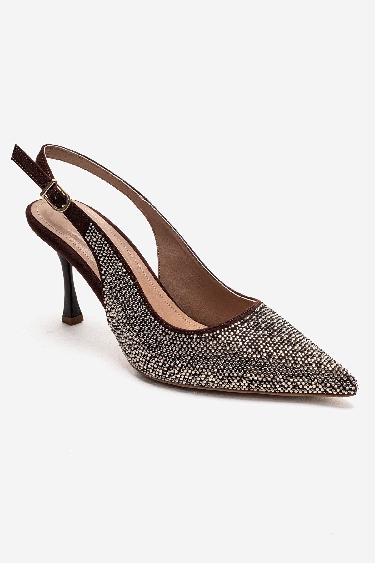 JOHANNA - Brown Gold-Embellished Slingback Stiletto Pump (Women)