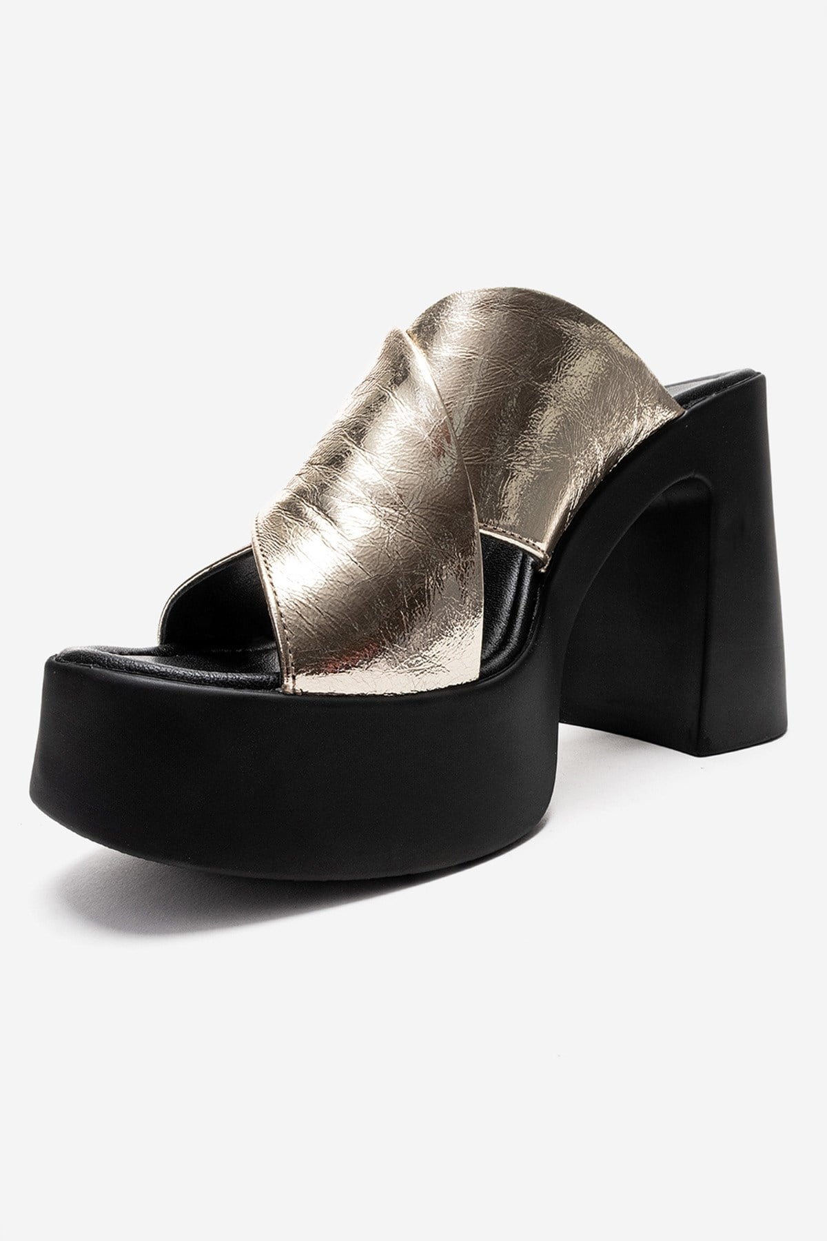 Essenza - Gold Genuine Leather Platform Block Heel Mule (Women)